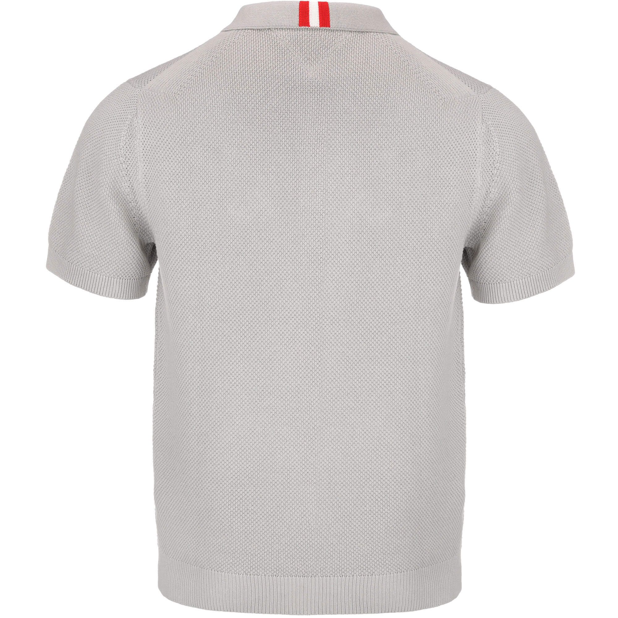 Hinteransicht des Herren Strick Poloshirts "Tommy", in der Farbe Grau