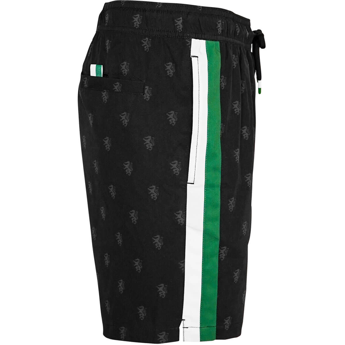 Seitenansicht der Herren Trachten Badehose "Steiermark" in der Farbe Schwarz