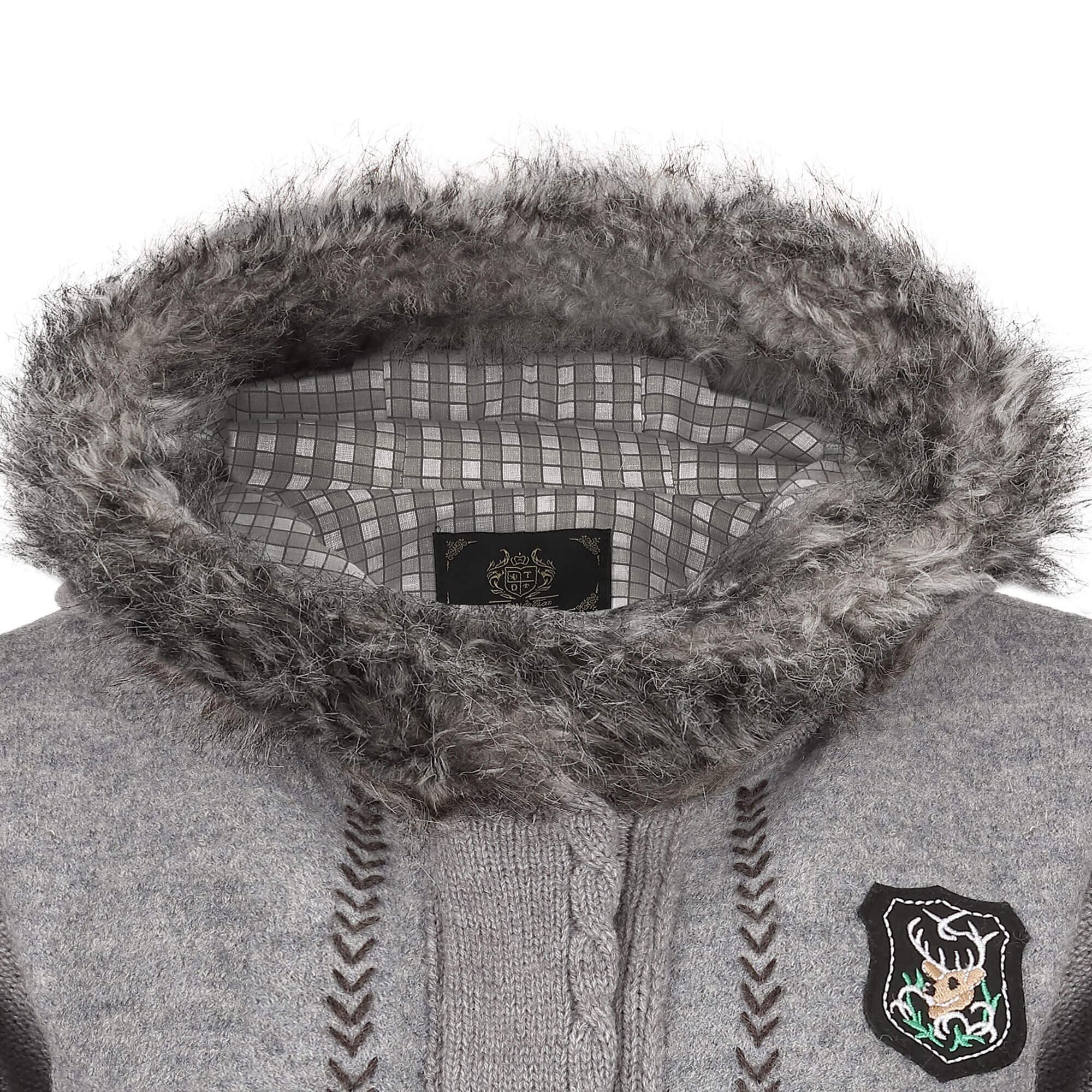 Detailansicht der Mädchen Strickjacke "Lucie", in der Farbe Grau, Kapuze Innen