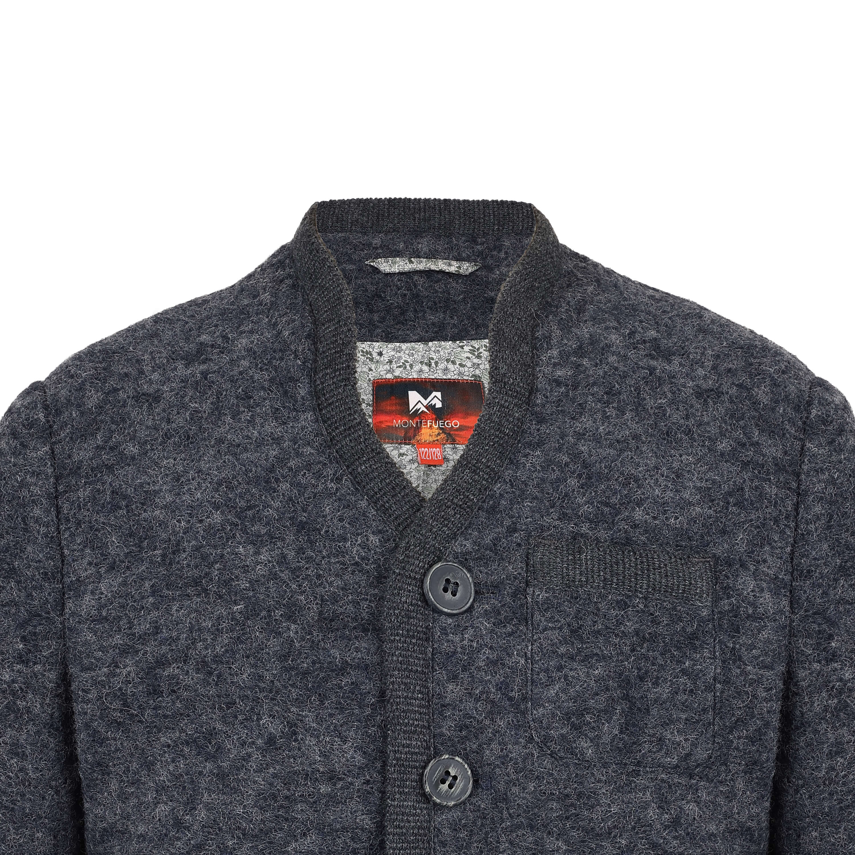 Kinder Merinojacke "Richard" mit Knöpfen in der Farbe "Navy" Detailansicht