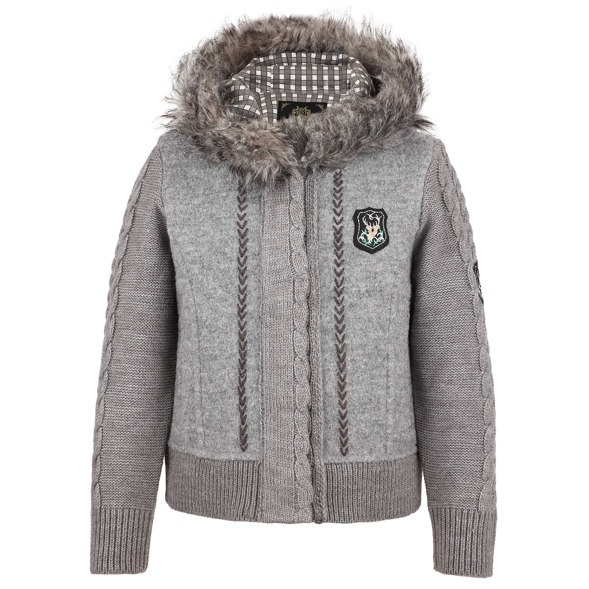 Vorderansicht der Mädchen Strickjacke "Lucie", in der Farbe Grau