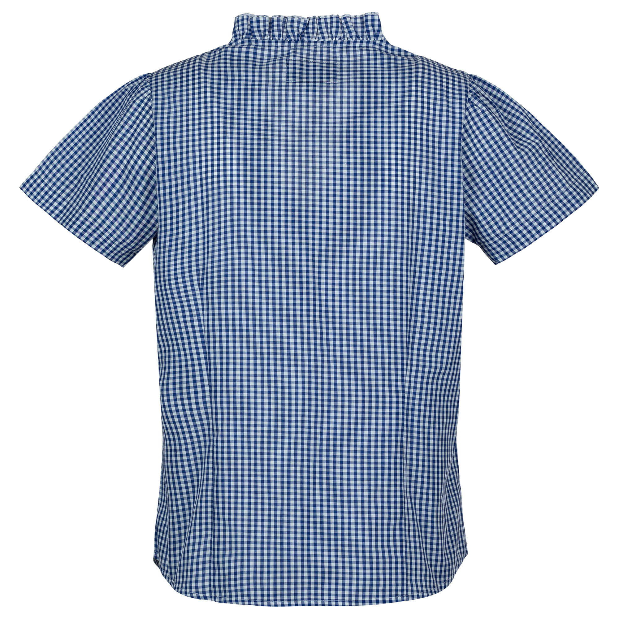 Hinteransicht der Damen Bluse "Chiemgau", in der Farbe Blau
