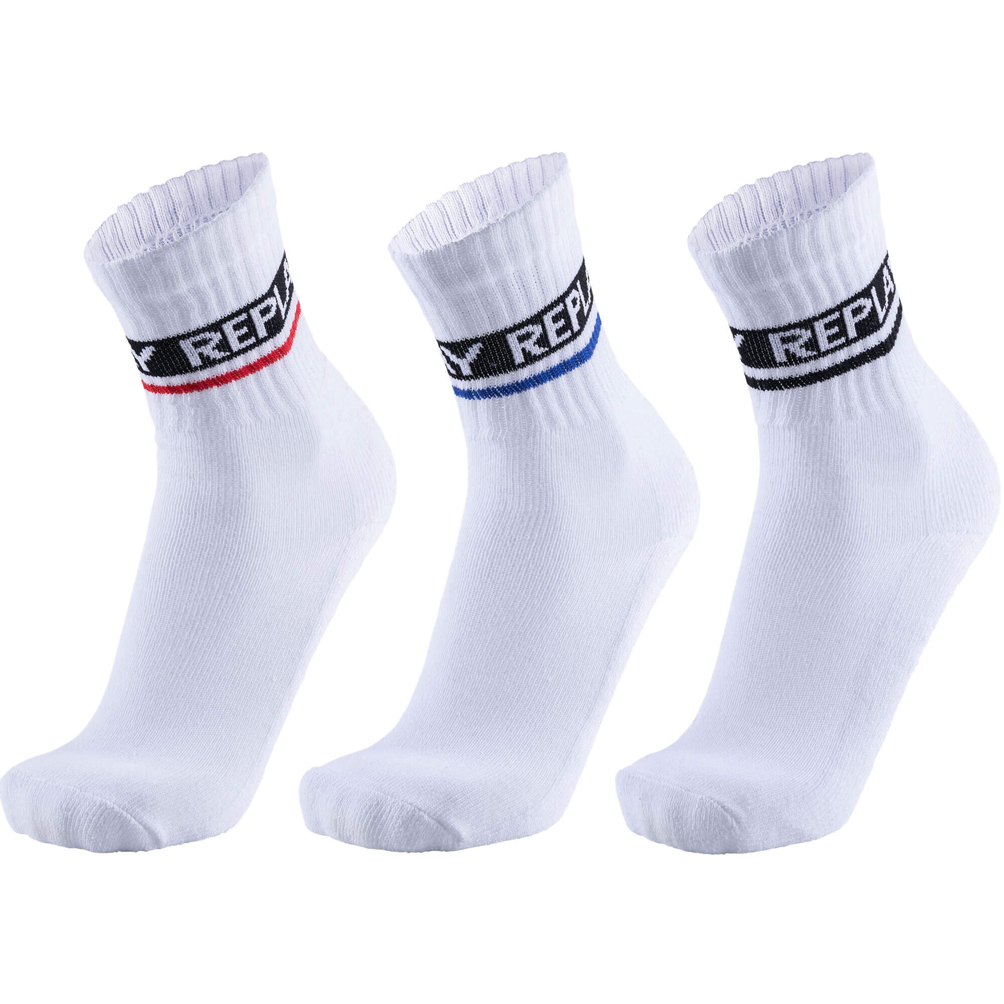 Herren Socken REPLAY 3er-Pack, Farbe Weiss mit farbigen Streifen