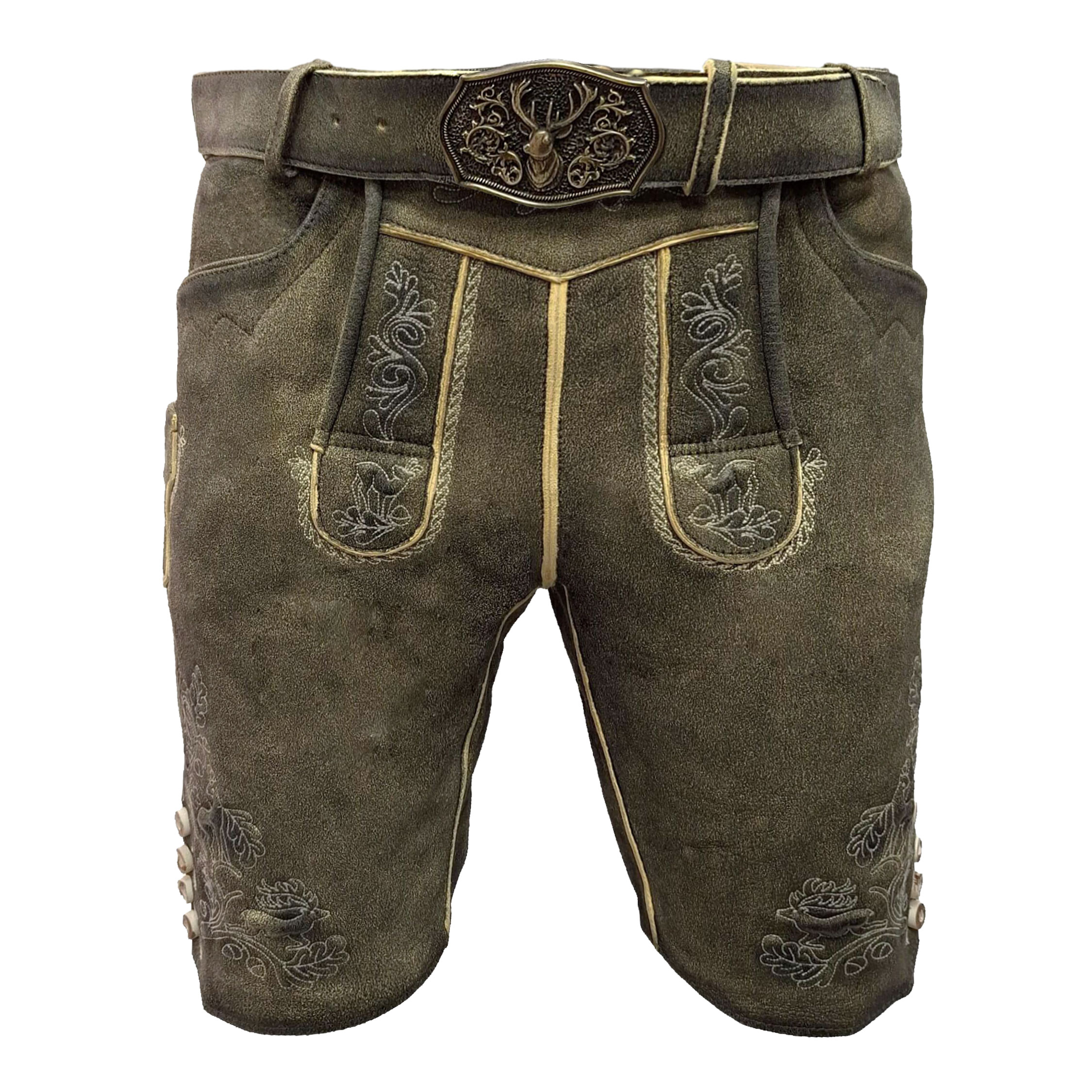 Vorderansicht der Herren Lederhose "Mark", in der Oliv Braun