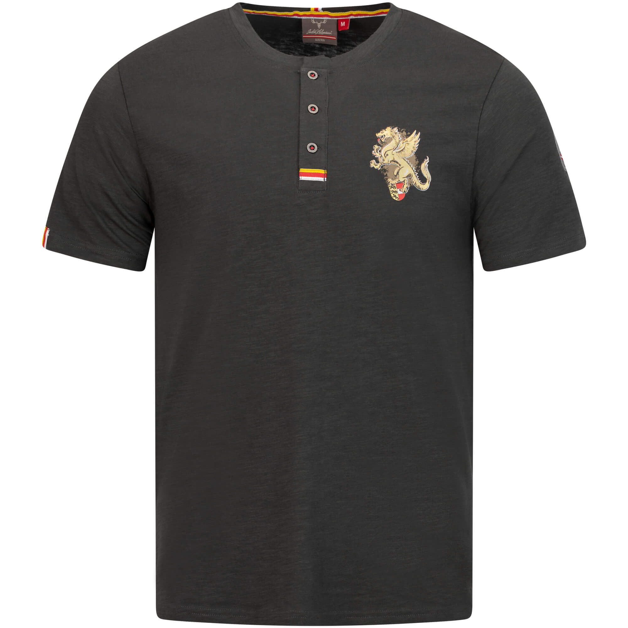 Vorderansicht des Herren T-Shirt "Kärnten", in der Farbe Dunkelgrau, mit Kärnten Druck in Klein Vorne