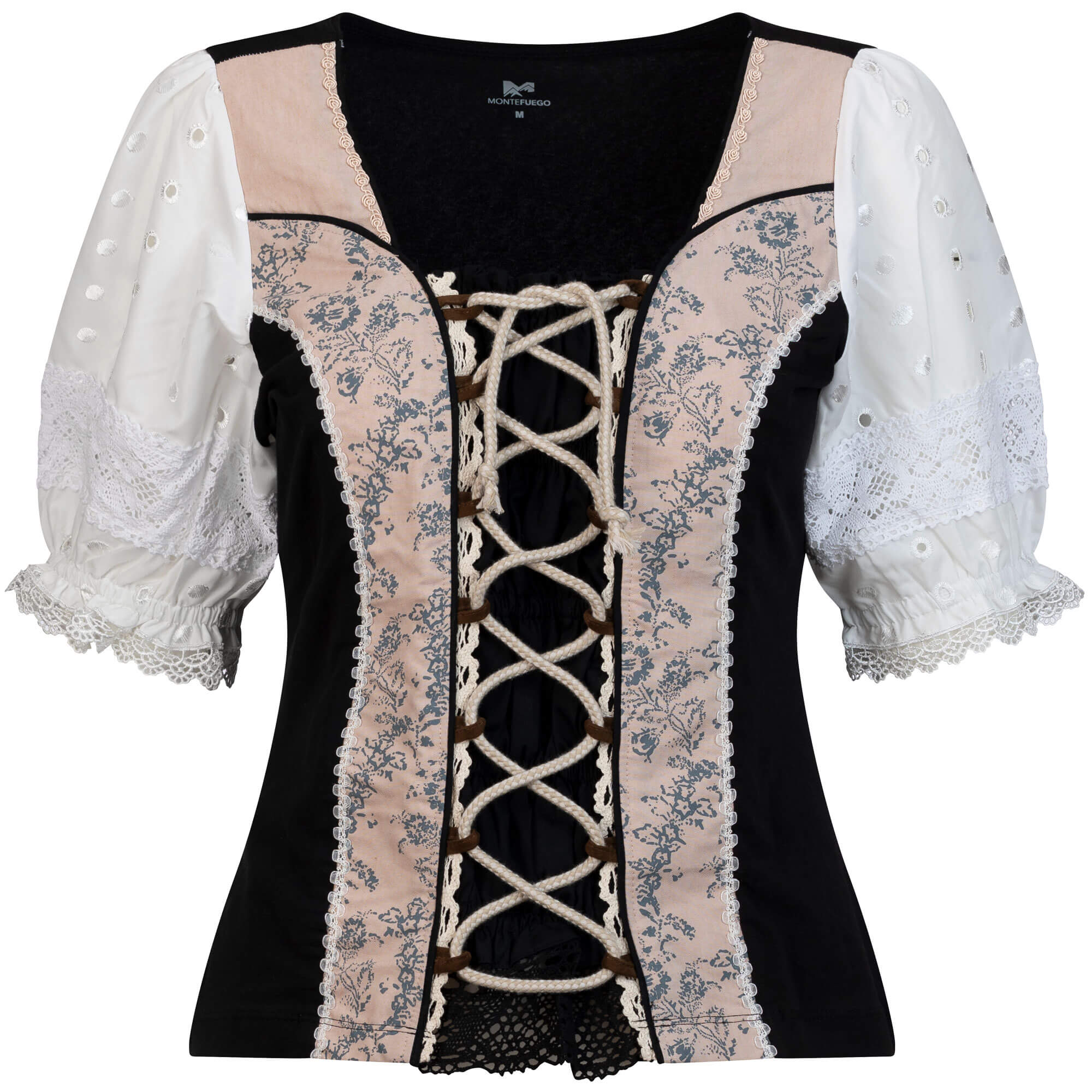 Vorderansicht des Damen Landhausshirt "Ursula", in der Farbe Beige, Schwarz, Weiß