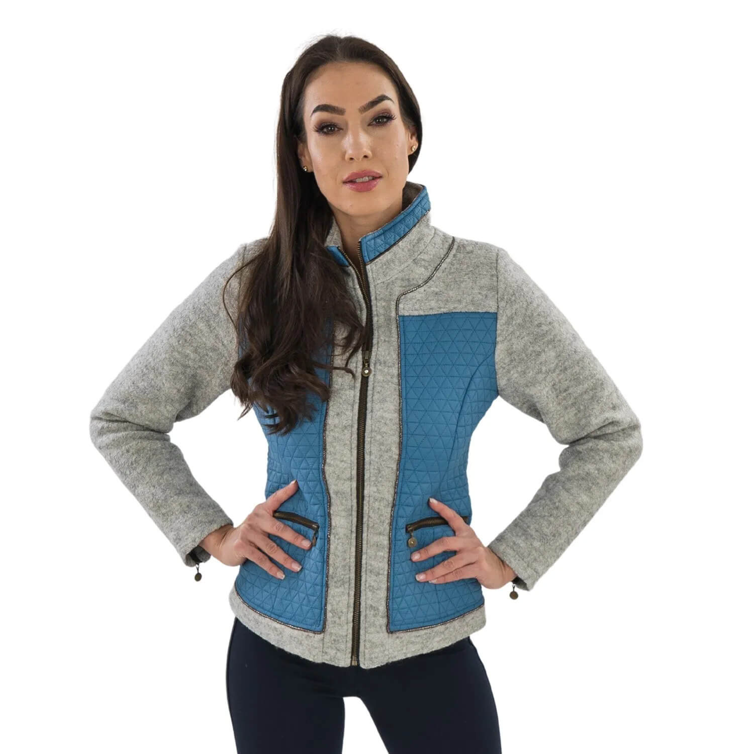 Vorderansicht der Damen Outdoor Jacke "Clarissa" in der Farbe Blau, auf Modell