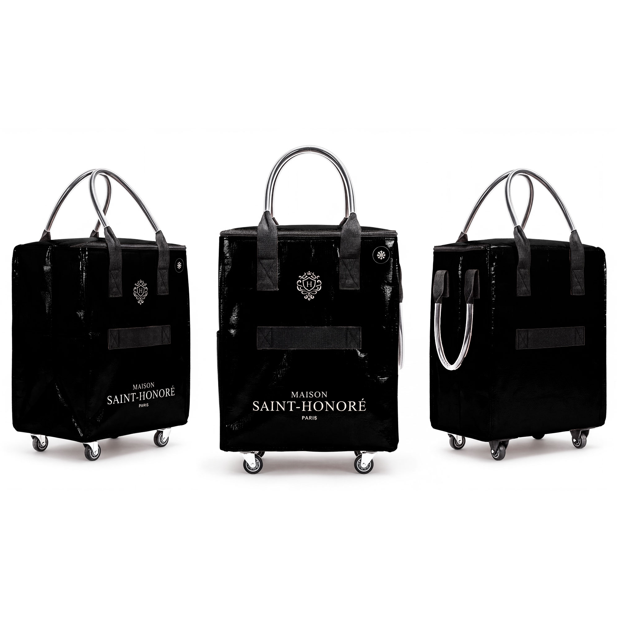 Shopper mit Rollen, Metallic Schwarz