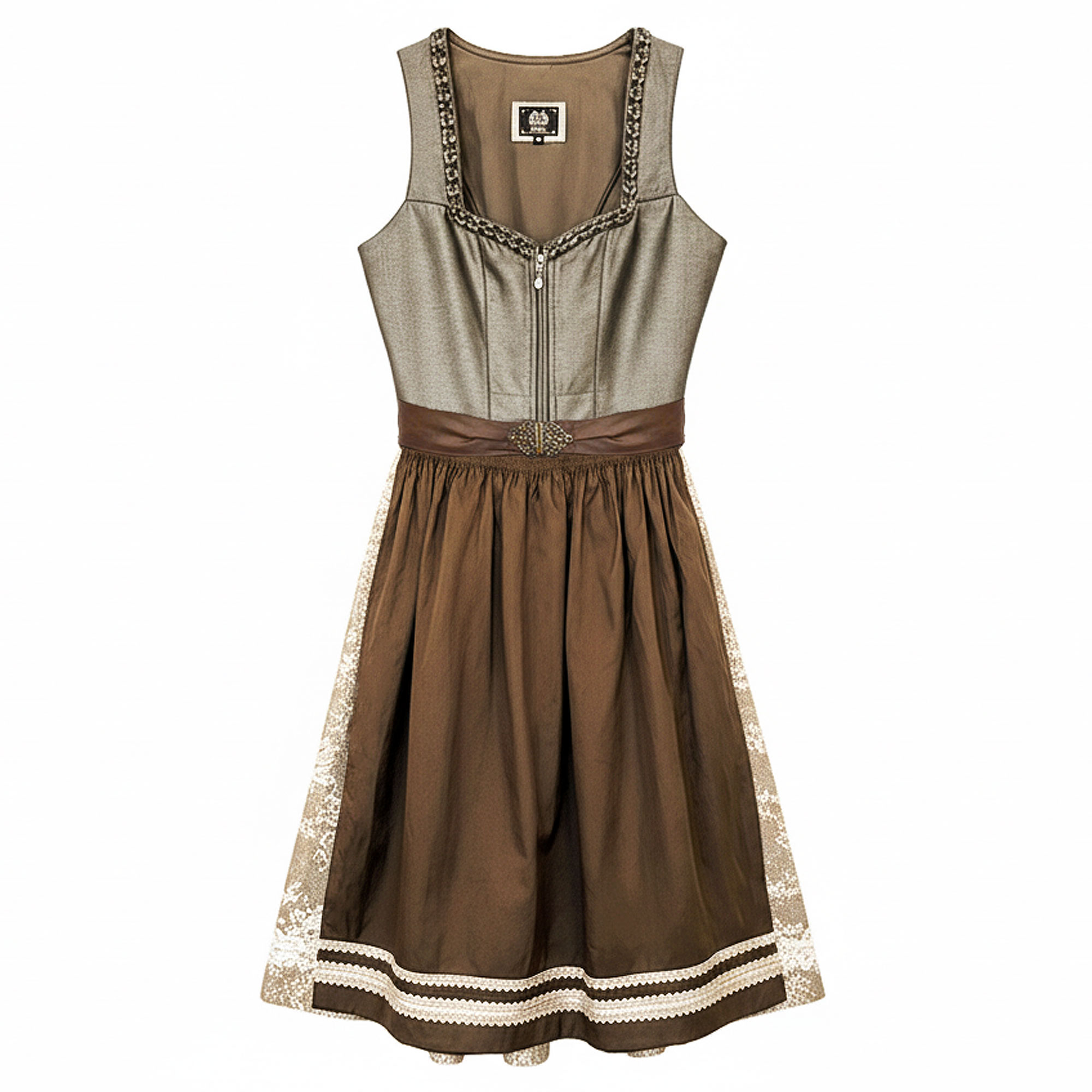 Vorderansicht des Damen Dirndl "Fona" in der Farbe Braun