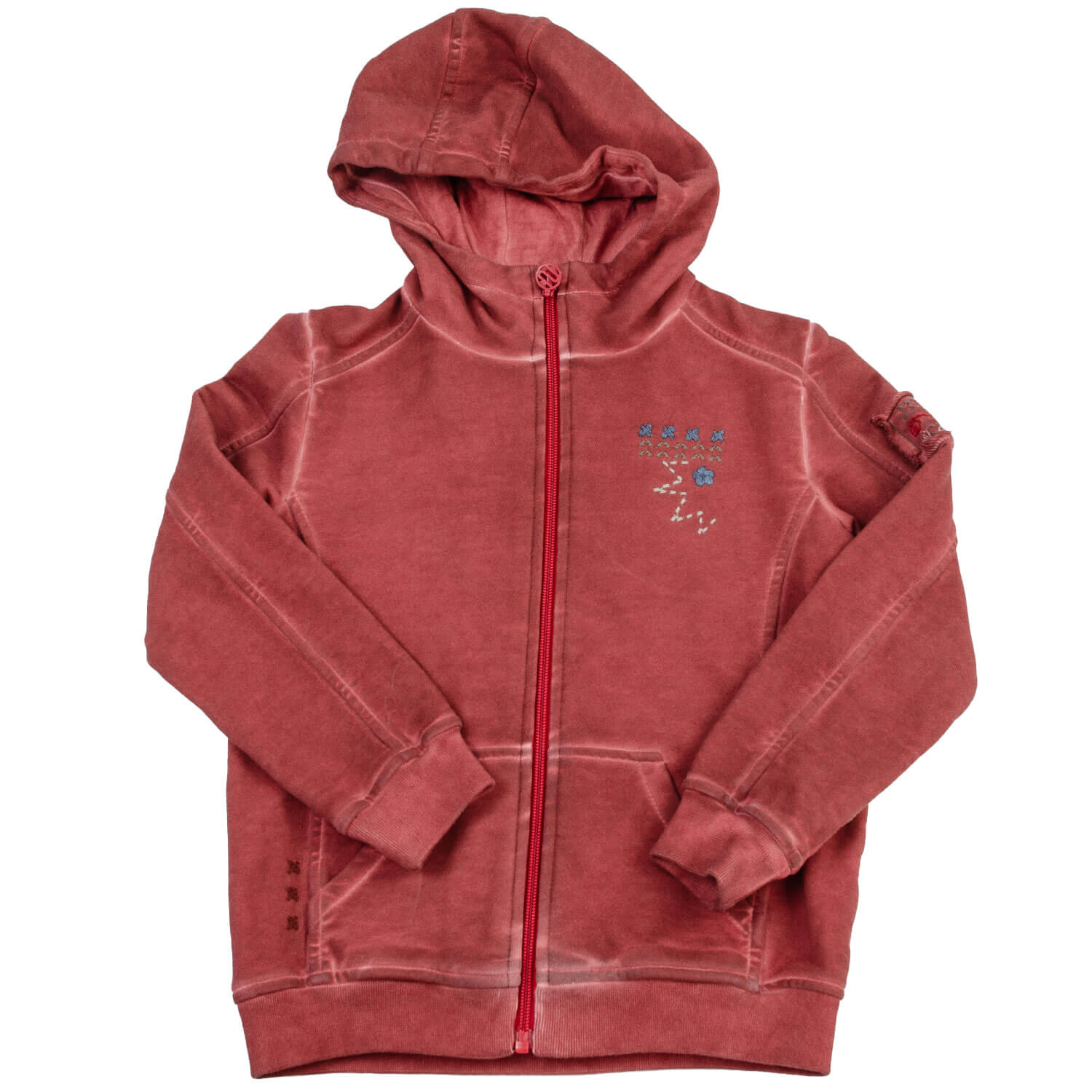 Vorderansicht der Kinder Sweaterjacke "Vintage", in der Farbe Rot