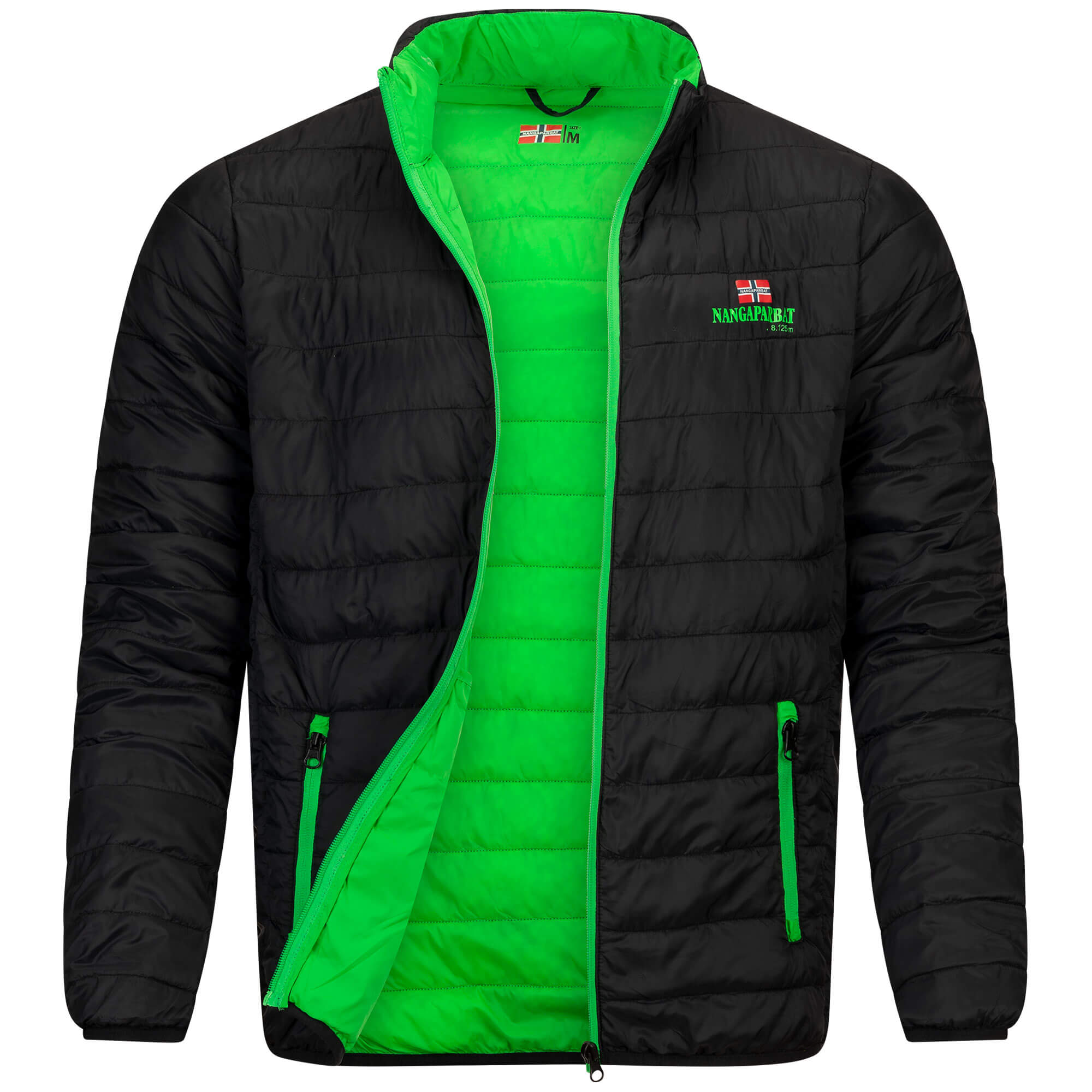 Vorderansicht der ultraleichten Herren Jacke "Nangaparbat", in der Farbe Grün