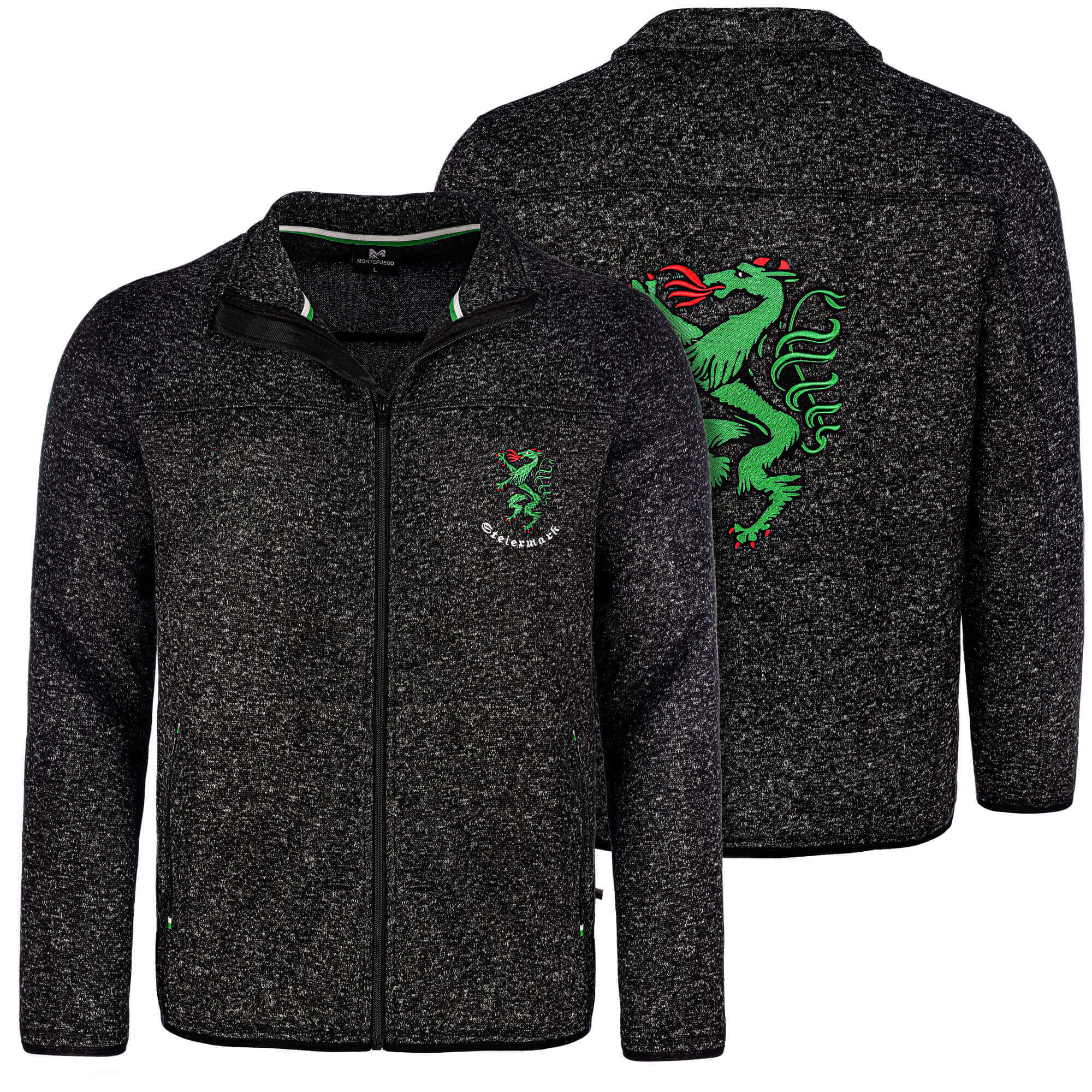 Vorder- und Rückansicht Damen Strickfleecejacke Steiermark, in der Farbe Anthrazit