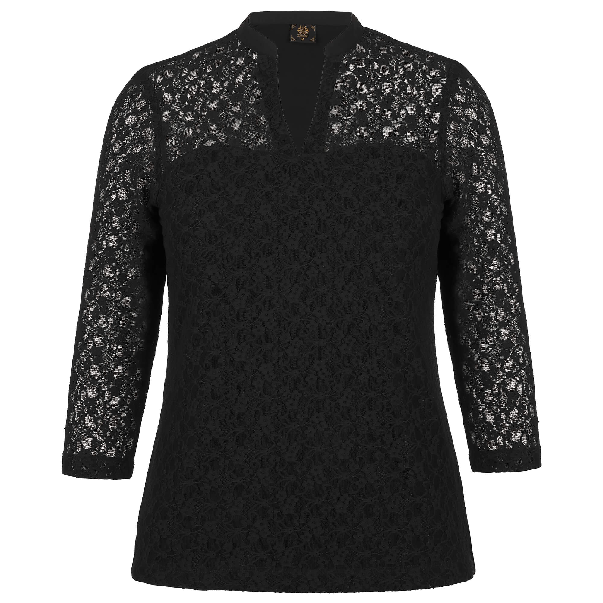 Vorderansicht des Damen 3/4 Spitzen Tops "Greta" in Schwarz