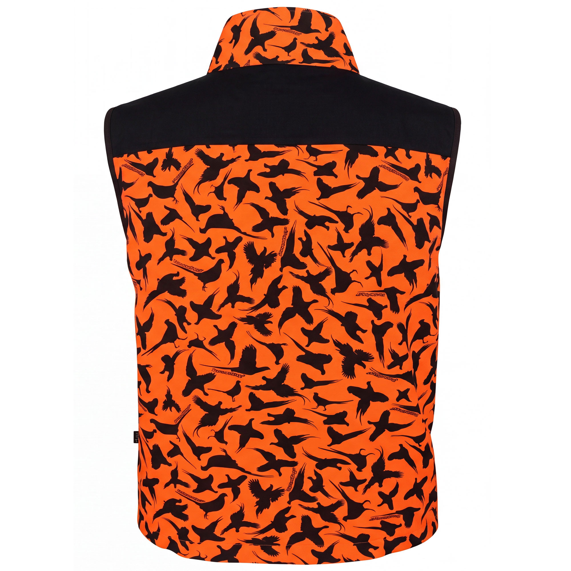 Hinteransicht der Herren Jagdweste "Hunt" in Camo-Orange-Black