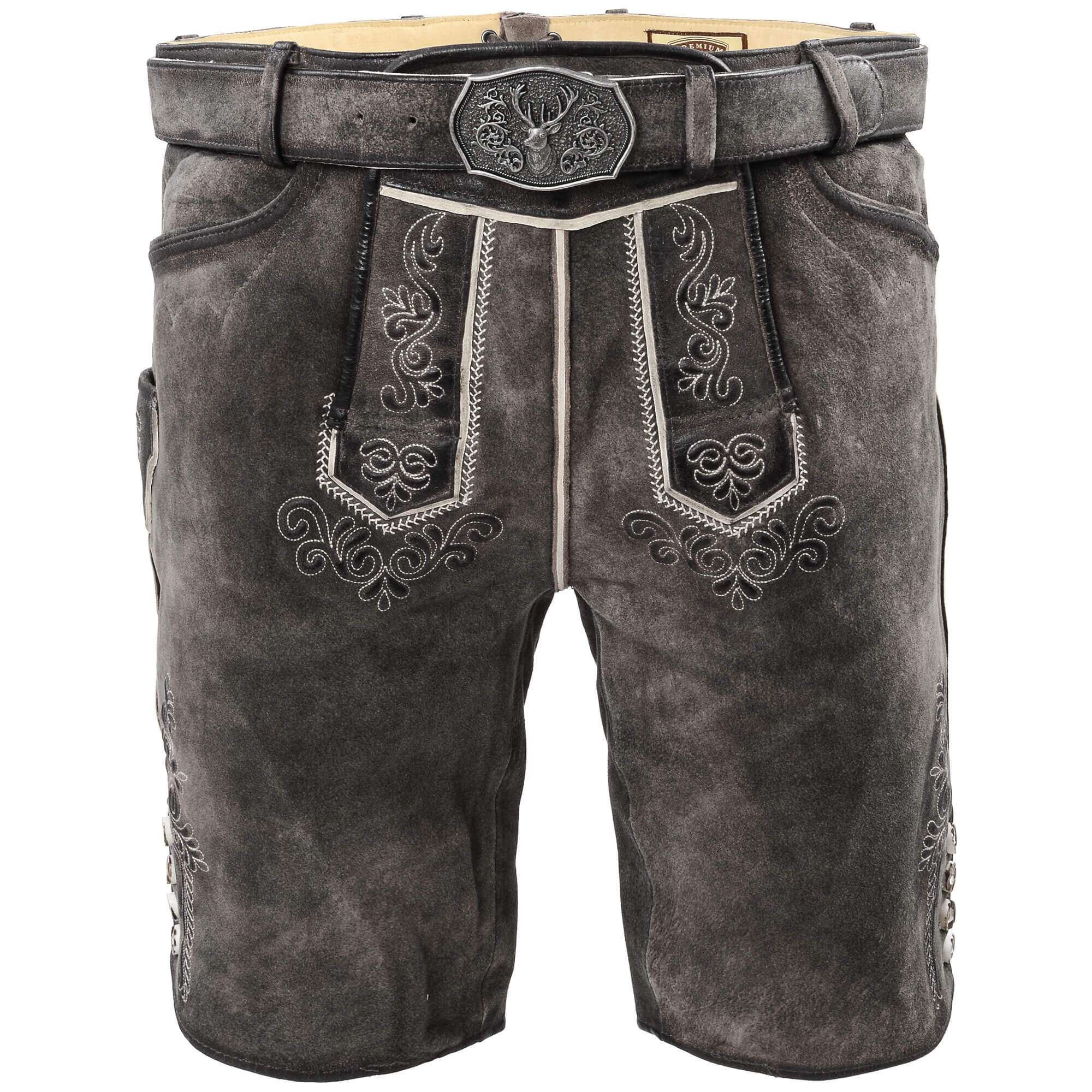 Vorderansicht der Lederhose Bob 803, in der Farbe Grau