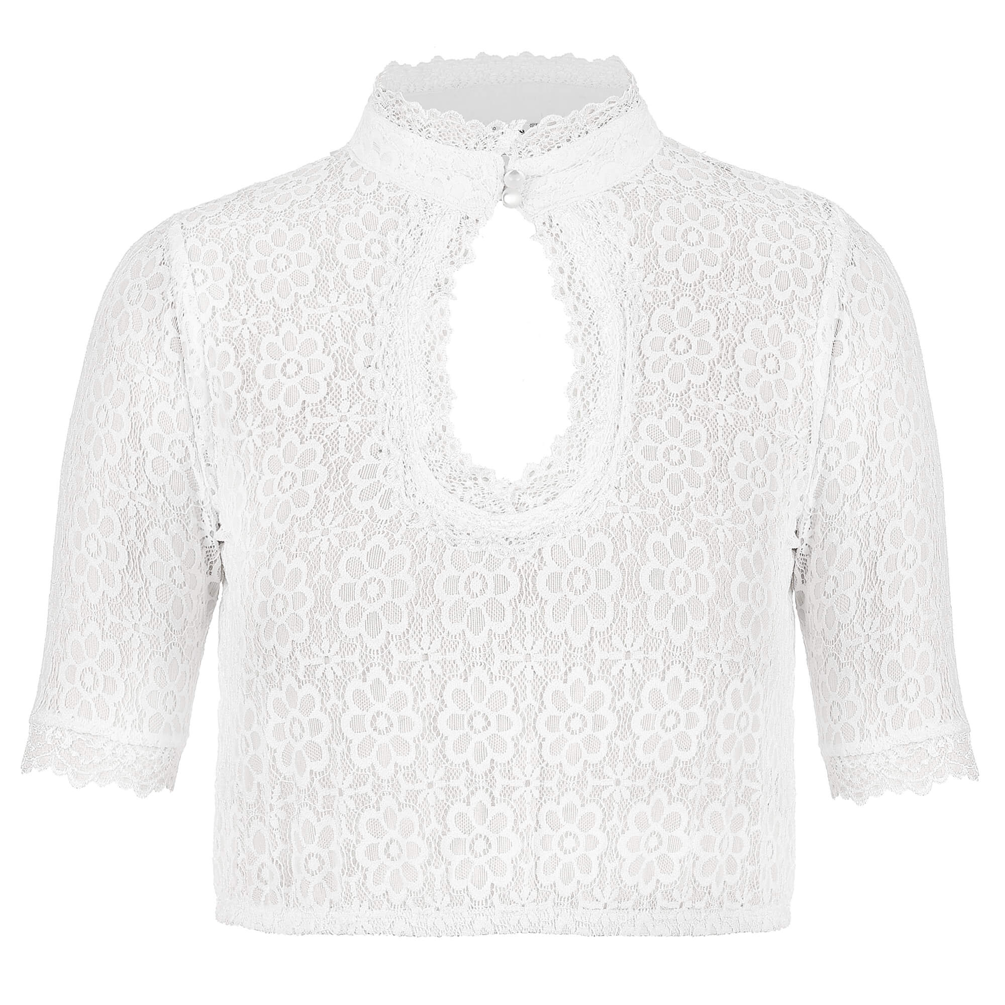 Damen Dirndlbluse "Klara" mit Spitze, Weiß