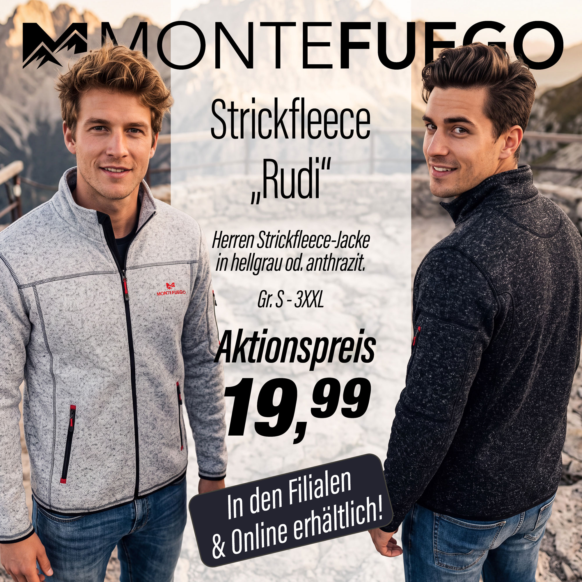 Zwei Herren in Strickfleece Jacken "Rudi", in den Farben Grau und Anthrazit