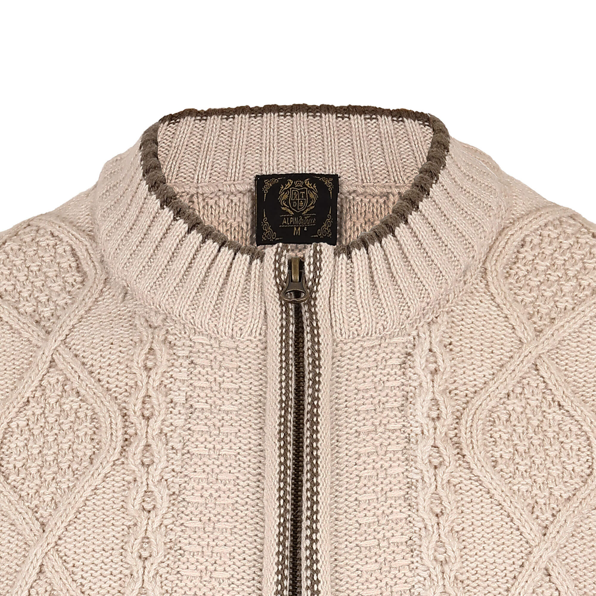 Detailansicht der Herren Strickweste "Anton", mit Reißverschluss, in der Farbe Beige