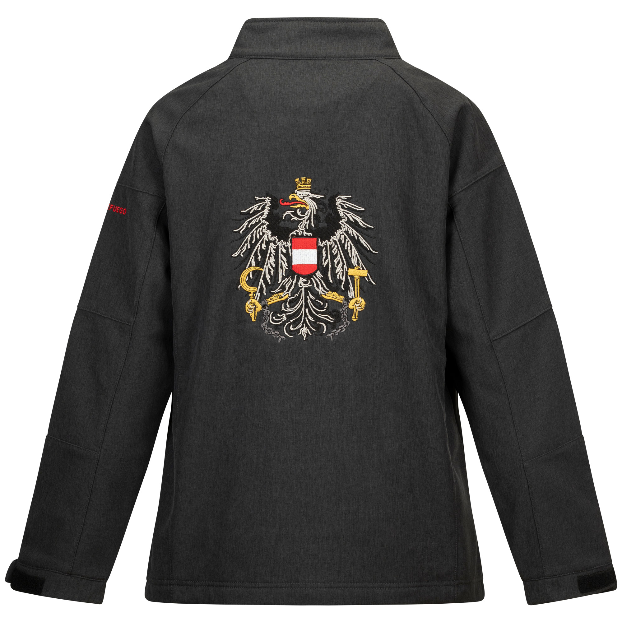 Rückansicht der Softshelljacke "Österreich", in der Farbe Anthrazit