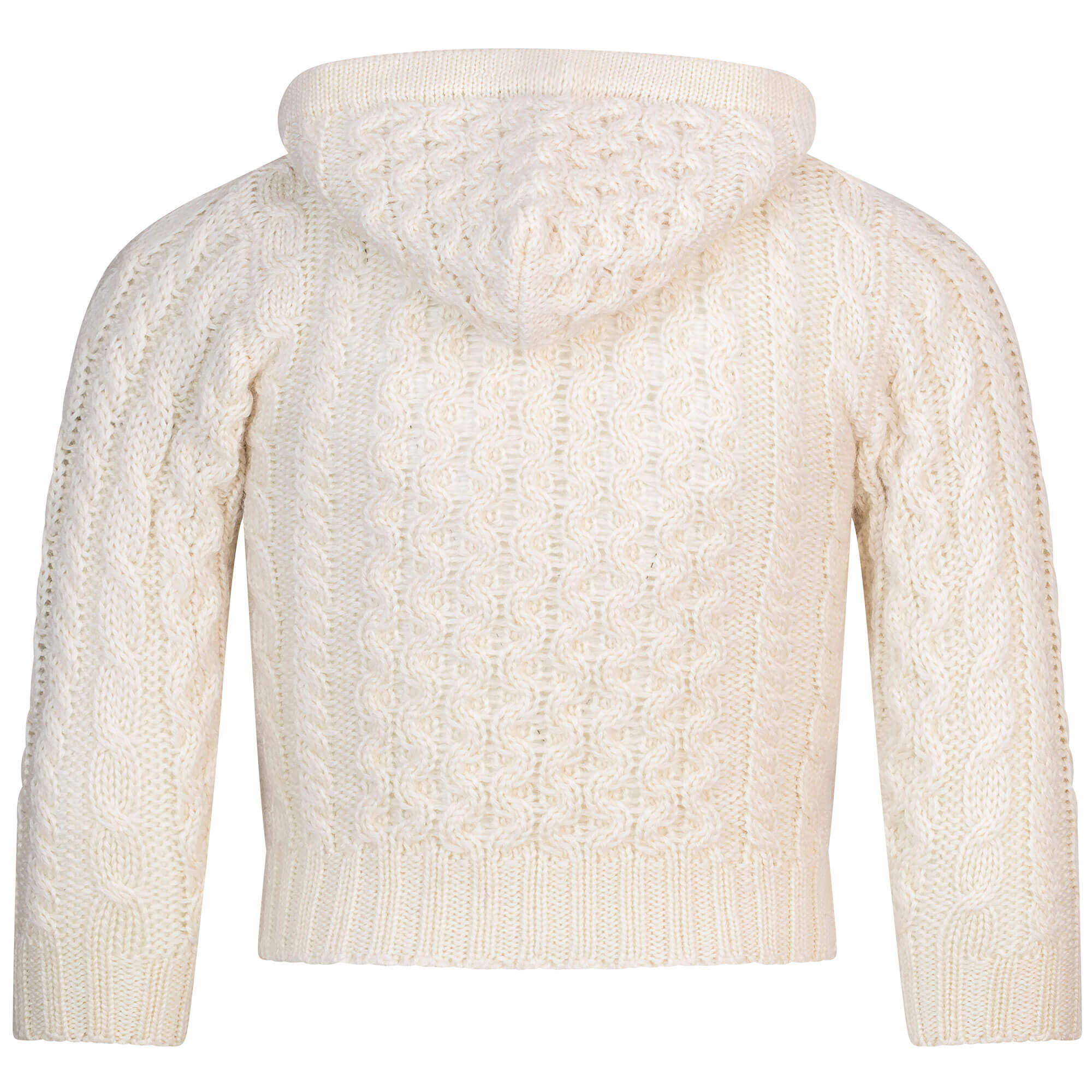 Rückansicht der Merino Kinder Strickjacke "Finn", in der Farbe Ecru