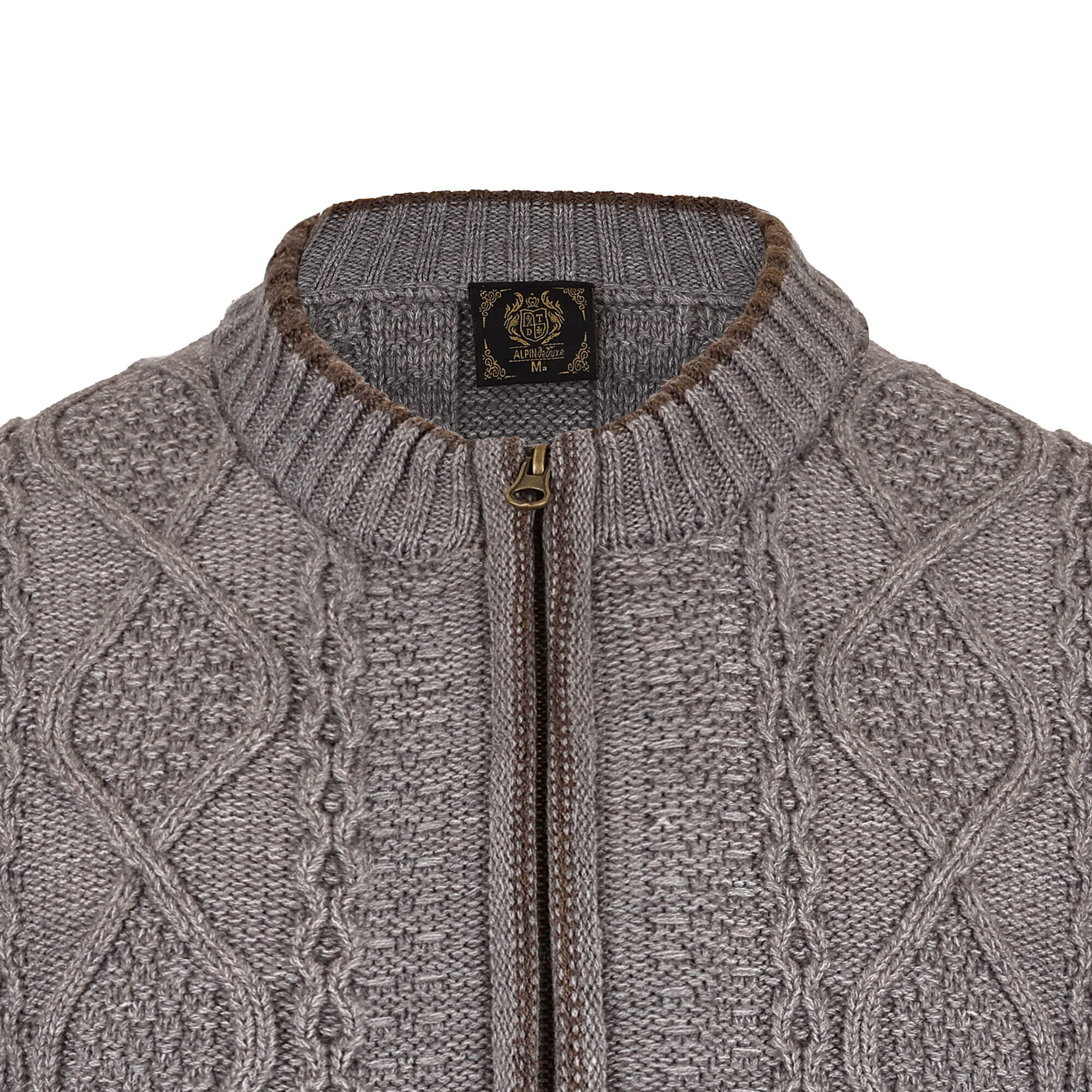 Detailansicht der Herren Strickweste "Anton", mit Reißverschluss, in der Farbe Grau