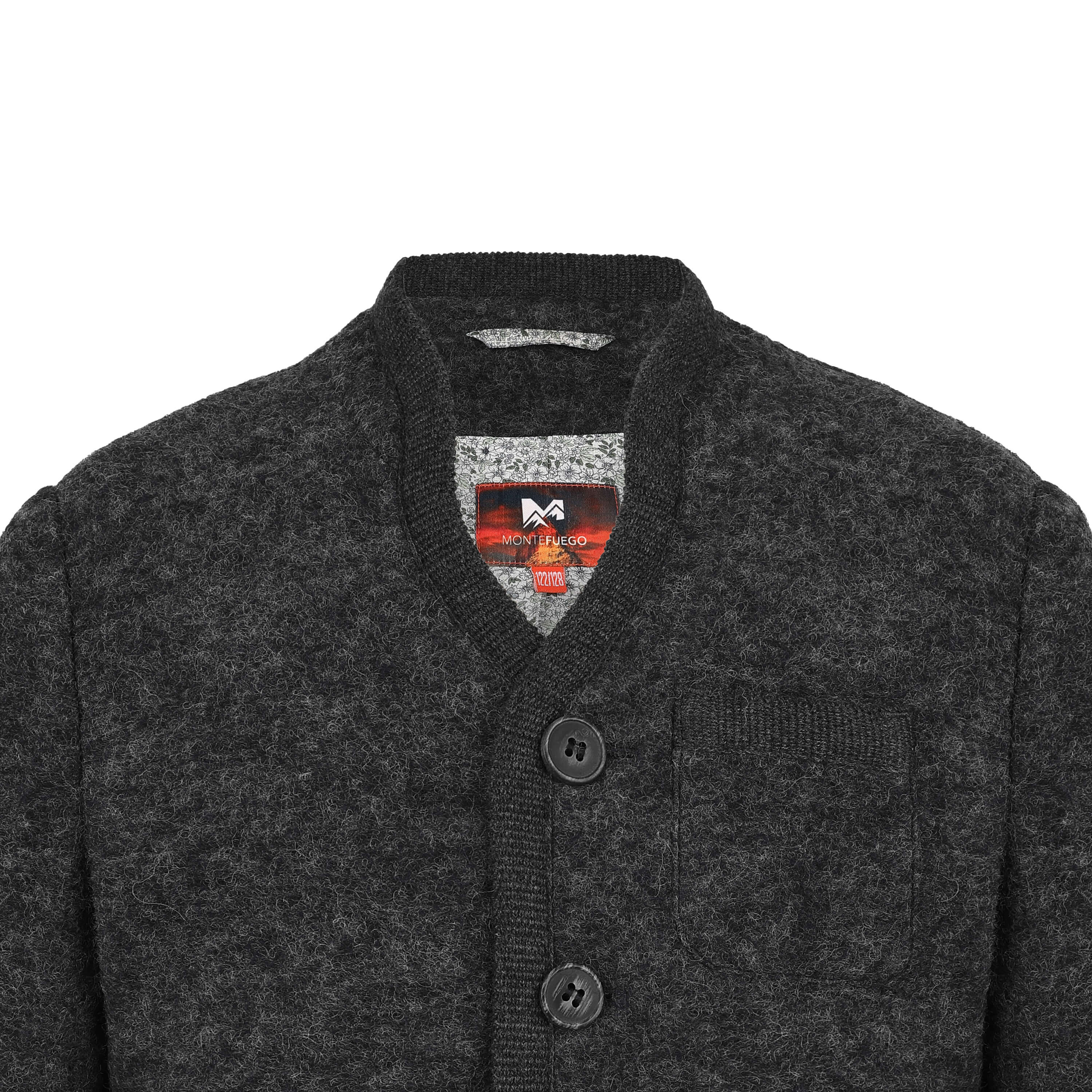 Kinder Merinojacke "Richard" mit Knöpfen in der Farbe "Anthra" Detailansicht