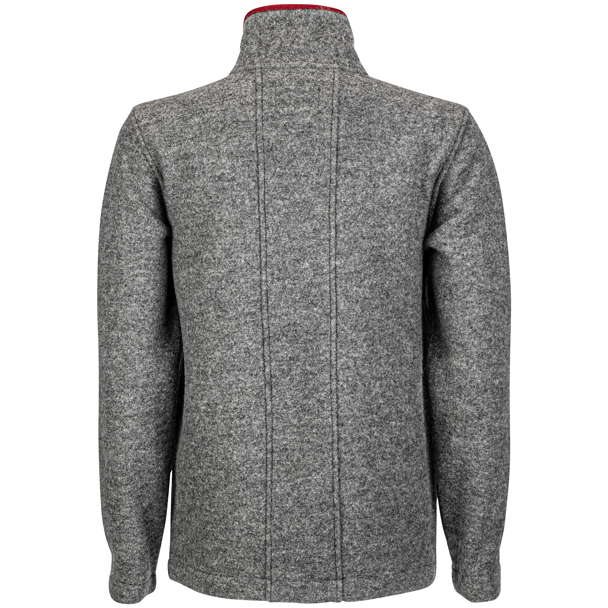 Hinteransicht der Herren Wolljacke "Paul", in der Farbe Grau mit roten Akzenten