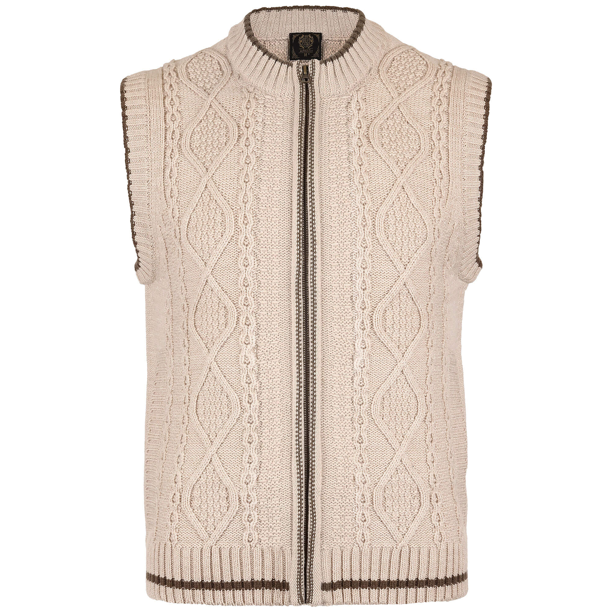Vorderansicht der Herren Strickweste "Anton", mit Reißverschluss, in der Farbe Beige