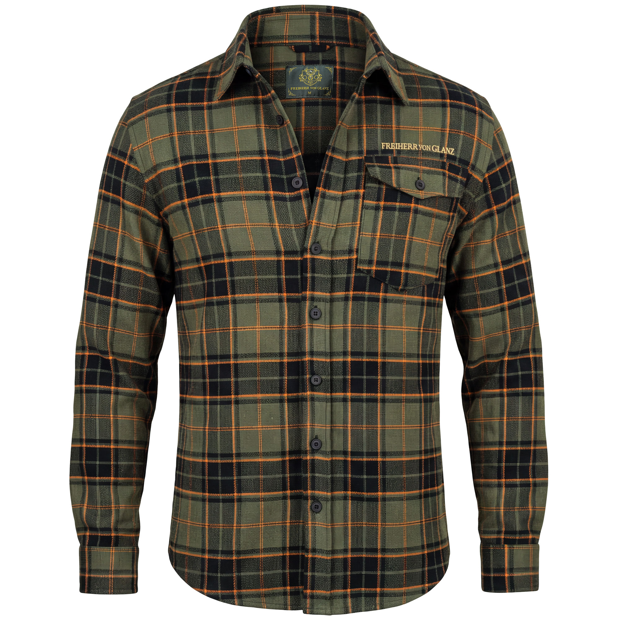 Herren Jagd Flanellhemd "Hunt", Olive-Schwarz-Orange