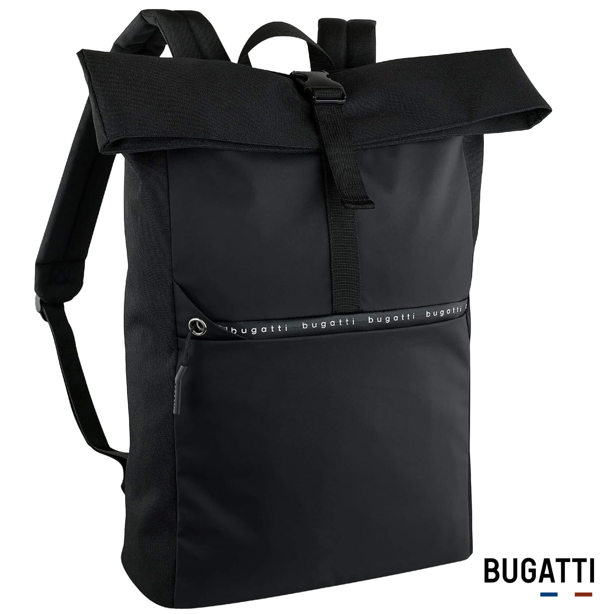 Vorderansicht des Bugatti Rollrucksack, in der Farbe Schwarz