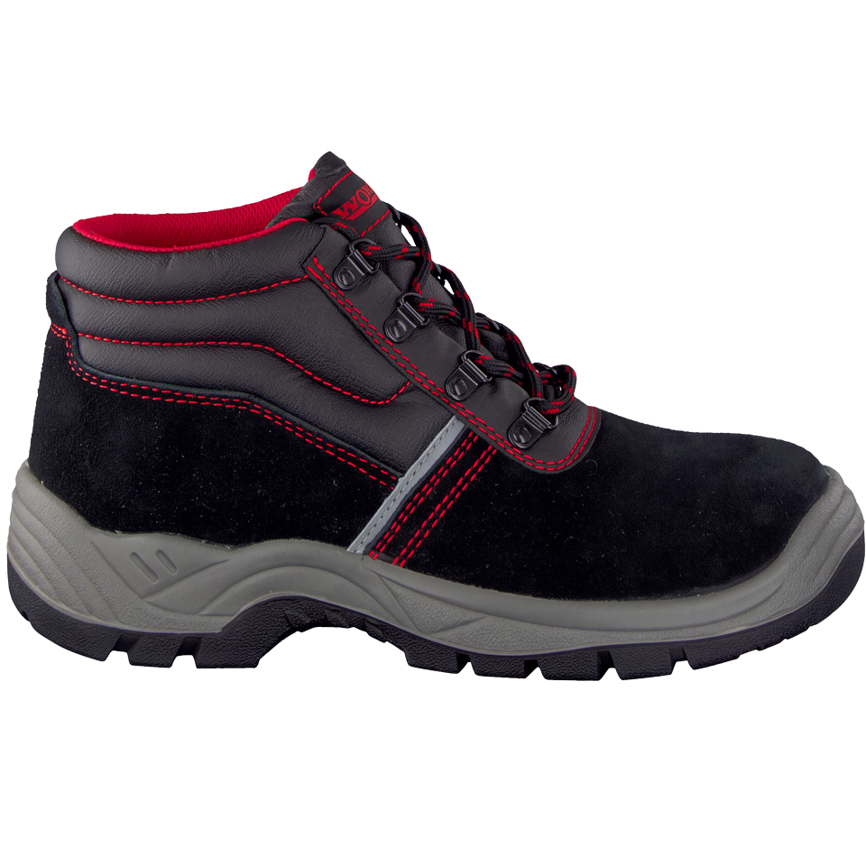Herren Arbeitsschuh "Work", Veloursleder, Schwarz-Rot, S3