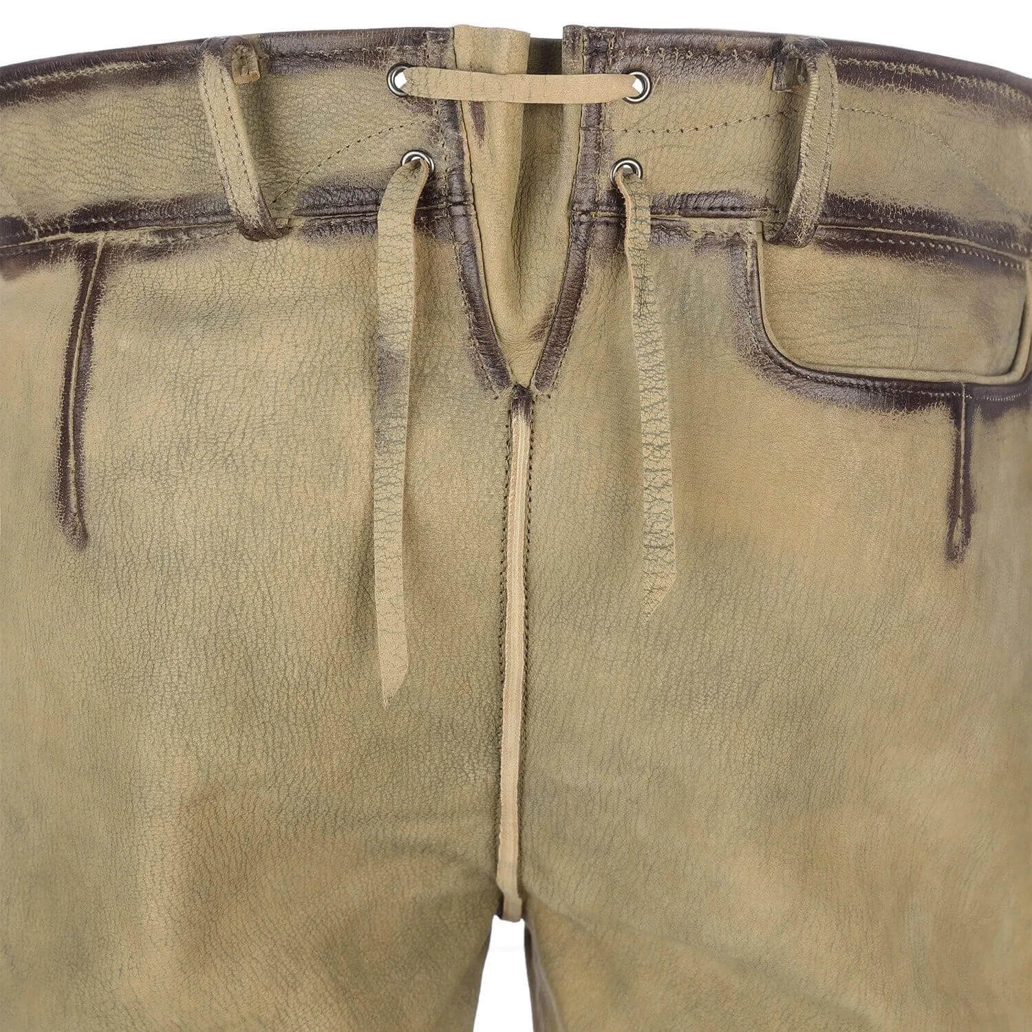 Hinteransicht der Herren Lederhose "Leon" in der Farbe Hellbraun, Hinten, Verstellbarer Bund Detail