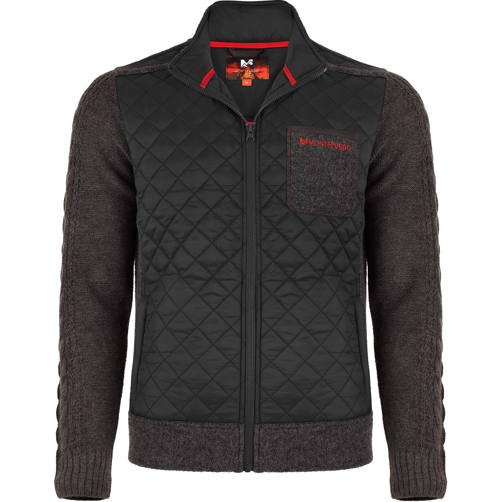Vorderansicht der Herren Strick-Stepp Outdoor Jacke "Alberto", in der Farbe Schwarz