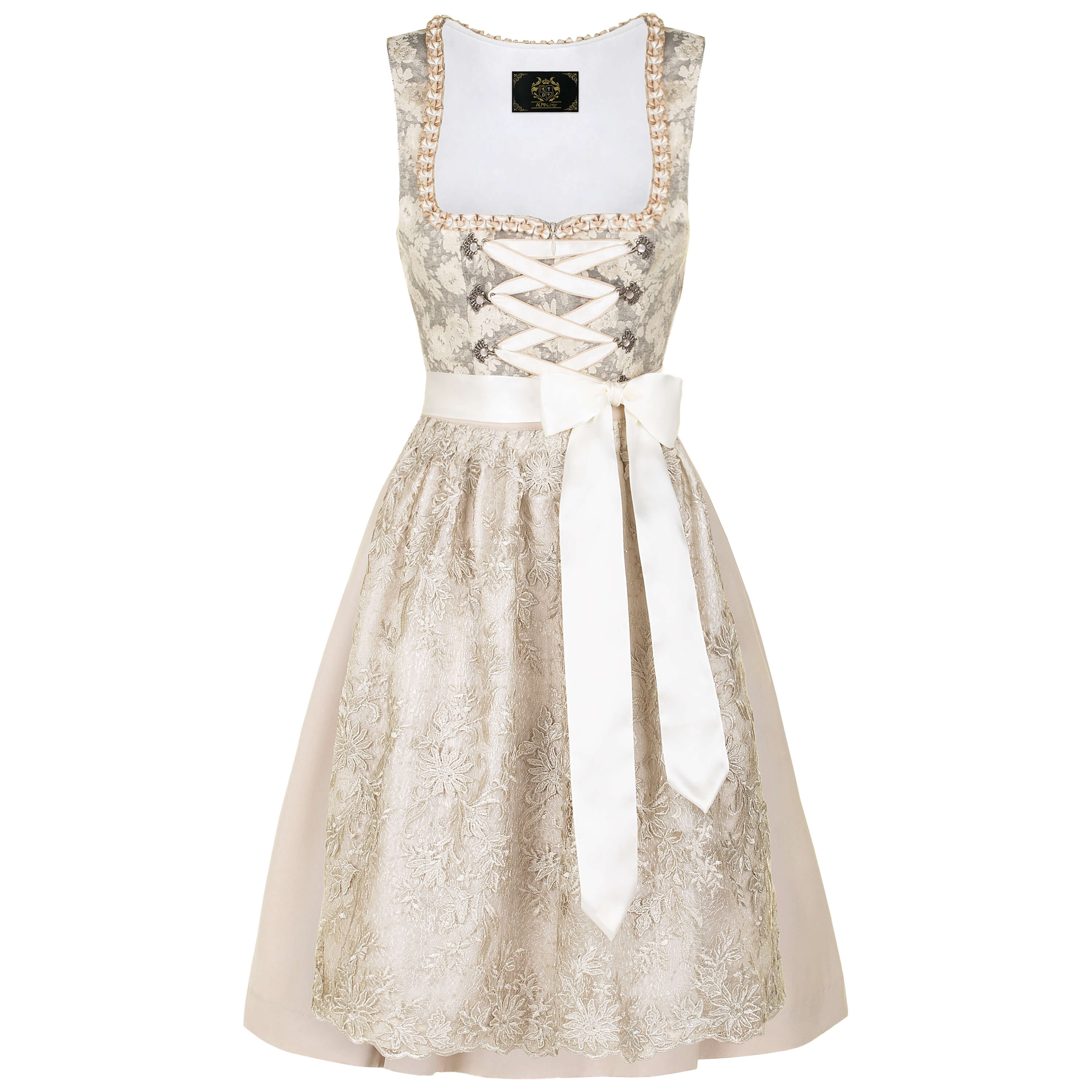 Damen Dirndl "Gaby", Beige mit Goldenen Akzenten