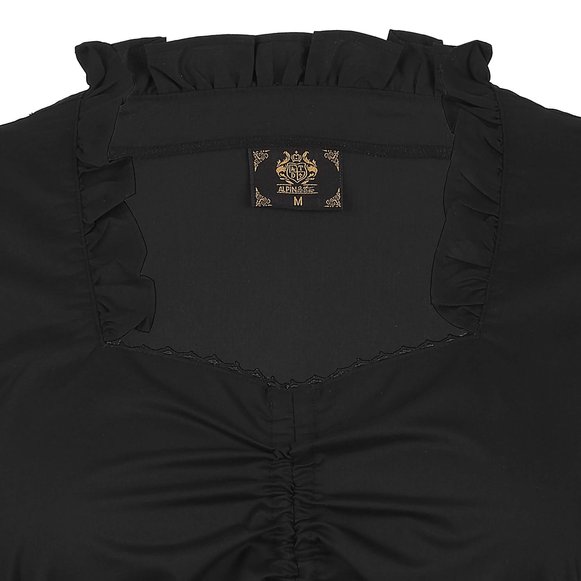 Detailansicht vom Ausschnitt der Damen Dirndlbluse "Alina" in Schwarz