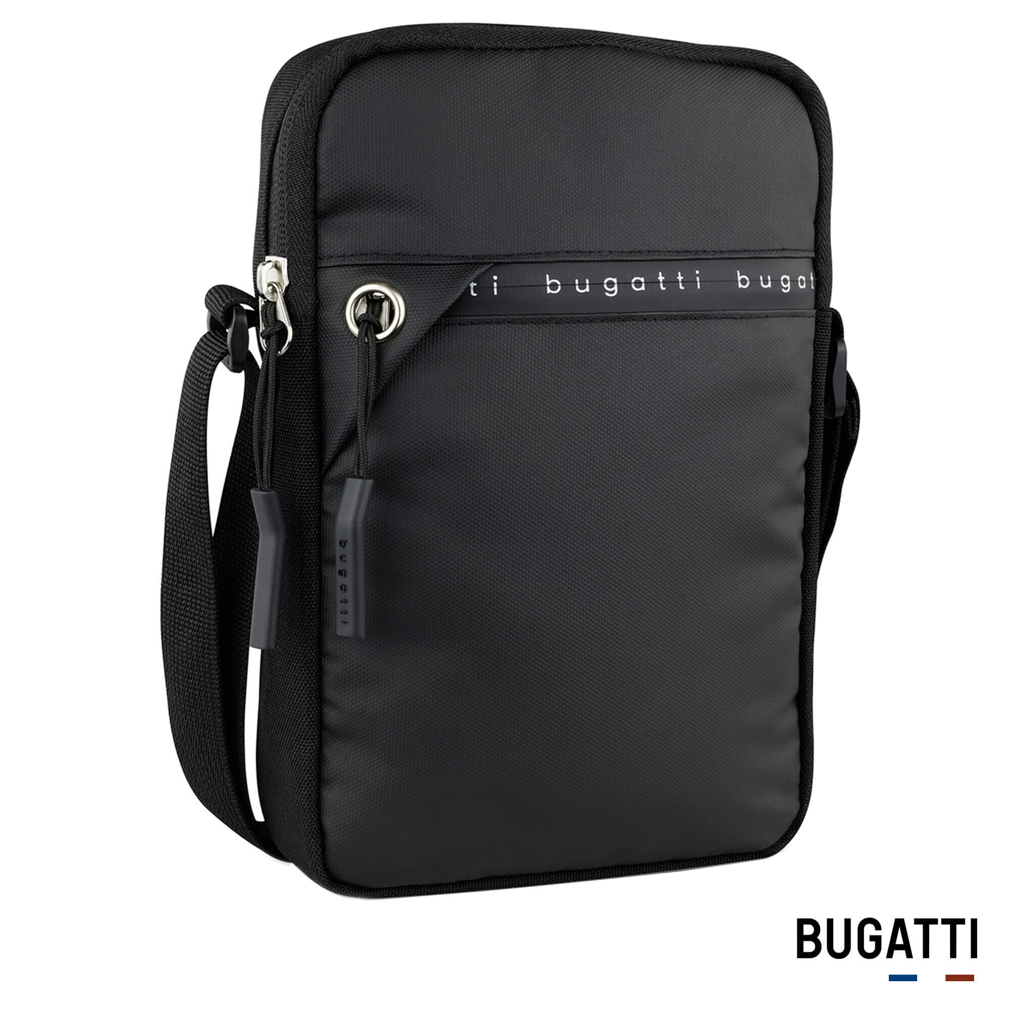 Vorderansicht der Bugatti Schultertasche, in der Farbe Schwarz