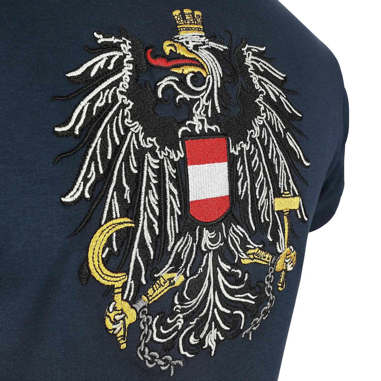 Hinteransicht des Damen Polo-Shirts "Österreich" in der Farbe Blau, Detailansicht, Seitlich-hinten