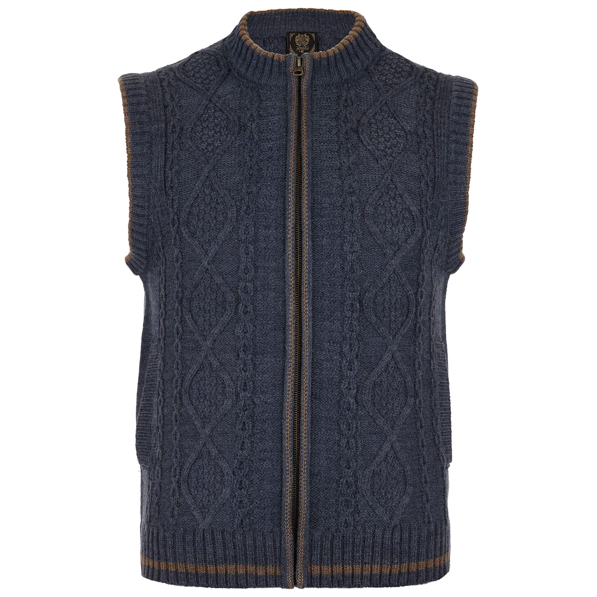 Vorderansicht der Herren Strickweste "Anton", mit Reißverschluss, in der Farbe Navy
