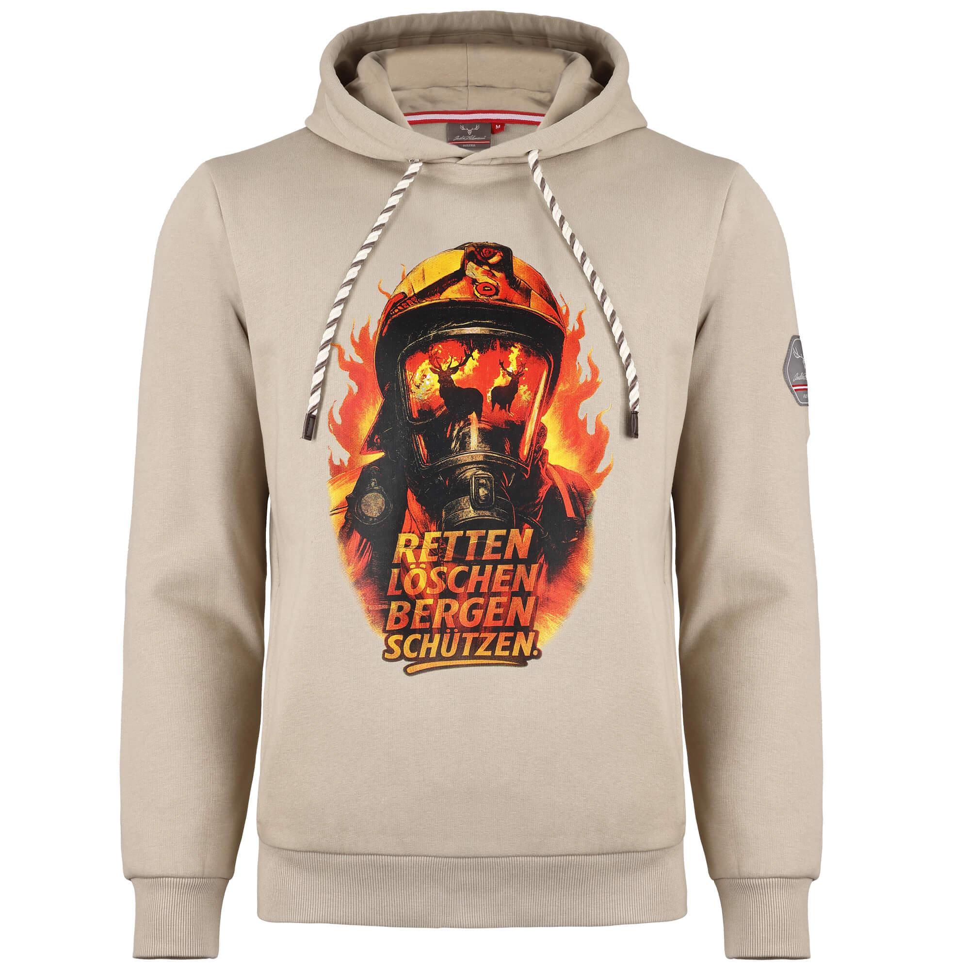 Herren Hoodie Feuerwehr "Retten, Löschen, Bergen, Schützen", Beige