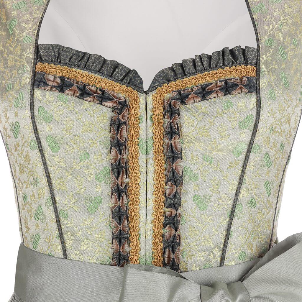 Vorderansicht des Damen Dirndls "Liane", in der Farbe Grün, Detail oben