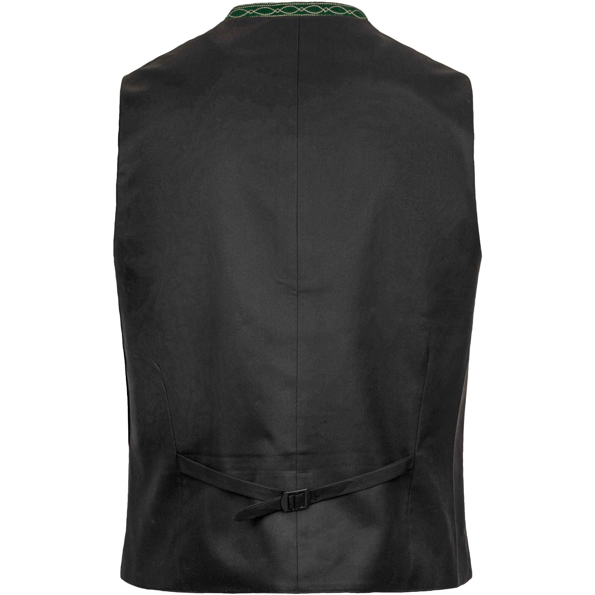 Hinteransicht des Herren Trachtengilet "Steiermark", in der Farbe Schwarz mit grünen Akzenten