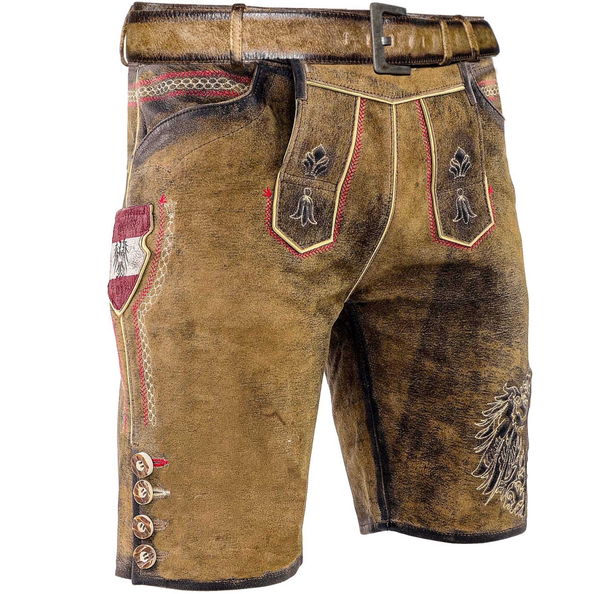 Vorderansicht der Herren Lederhose "Österreich" in Braun