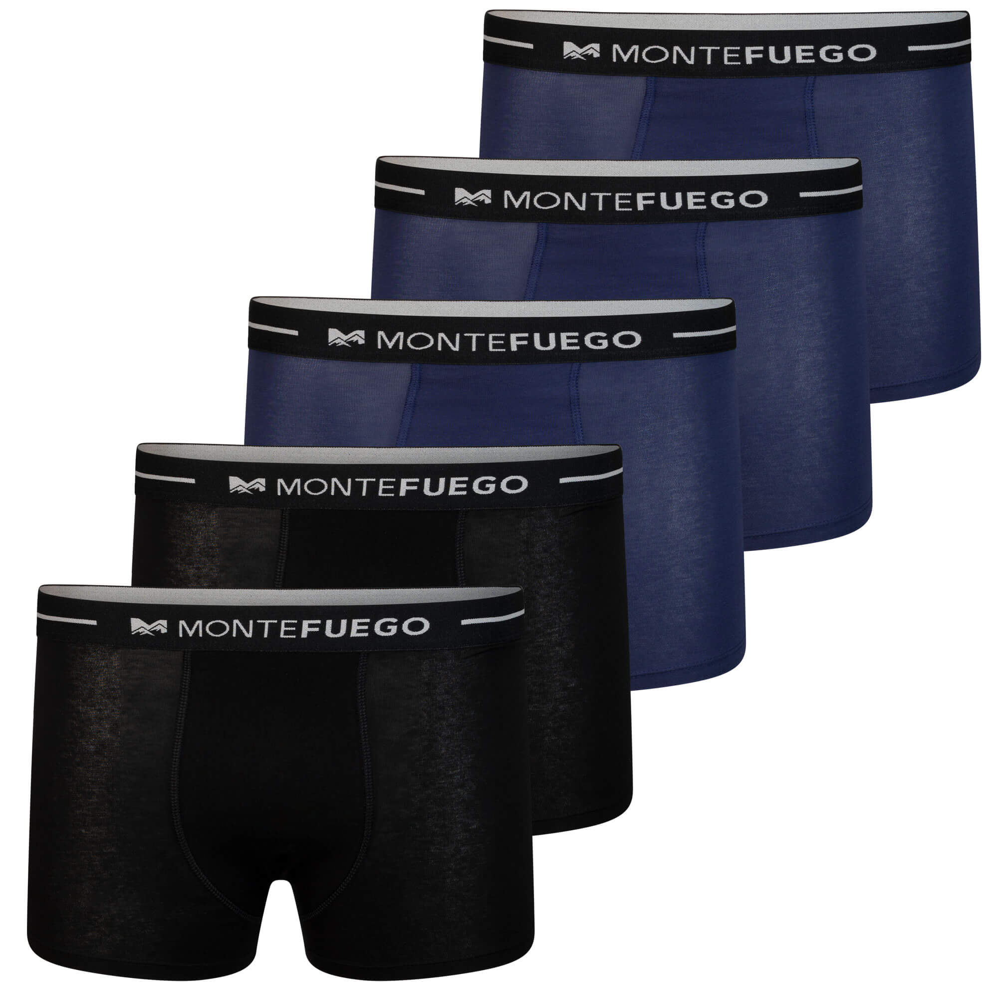 Vorderansicht der Herren Retro Boxershorts im 5er Pack, Schwarz und Dunkelblau, Set 02