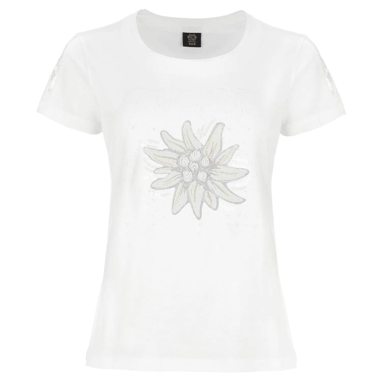 Vorderansicht des Damen T-Shirts "Edelweiß", in der Farbe Weiss
