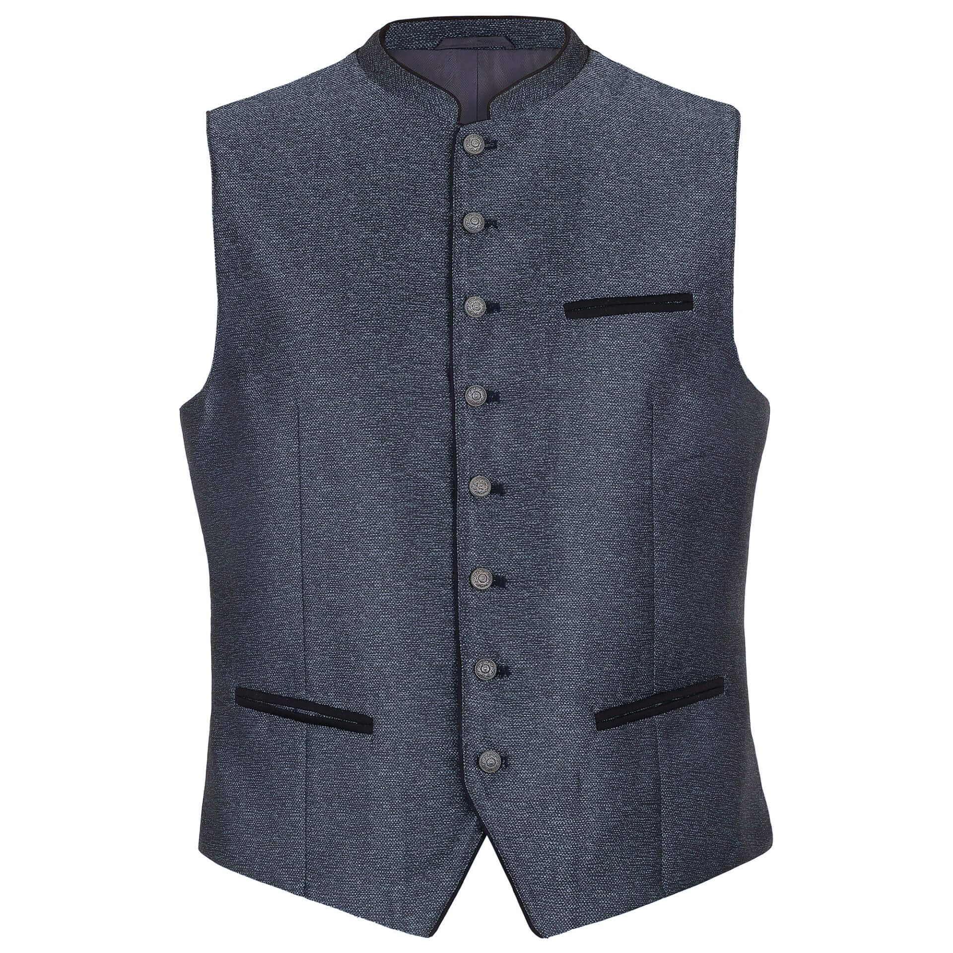 Vorderansicht des Herren Trachtengilet "Felix" in Grau-Blau
