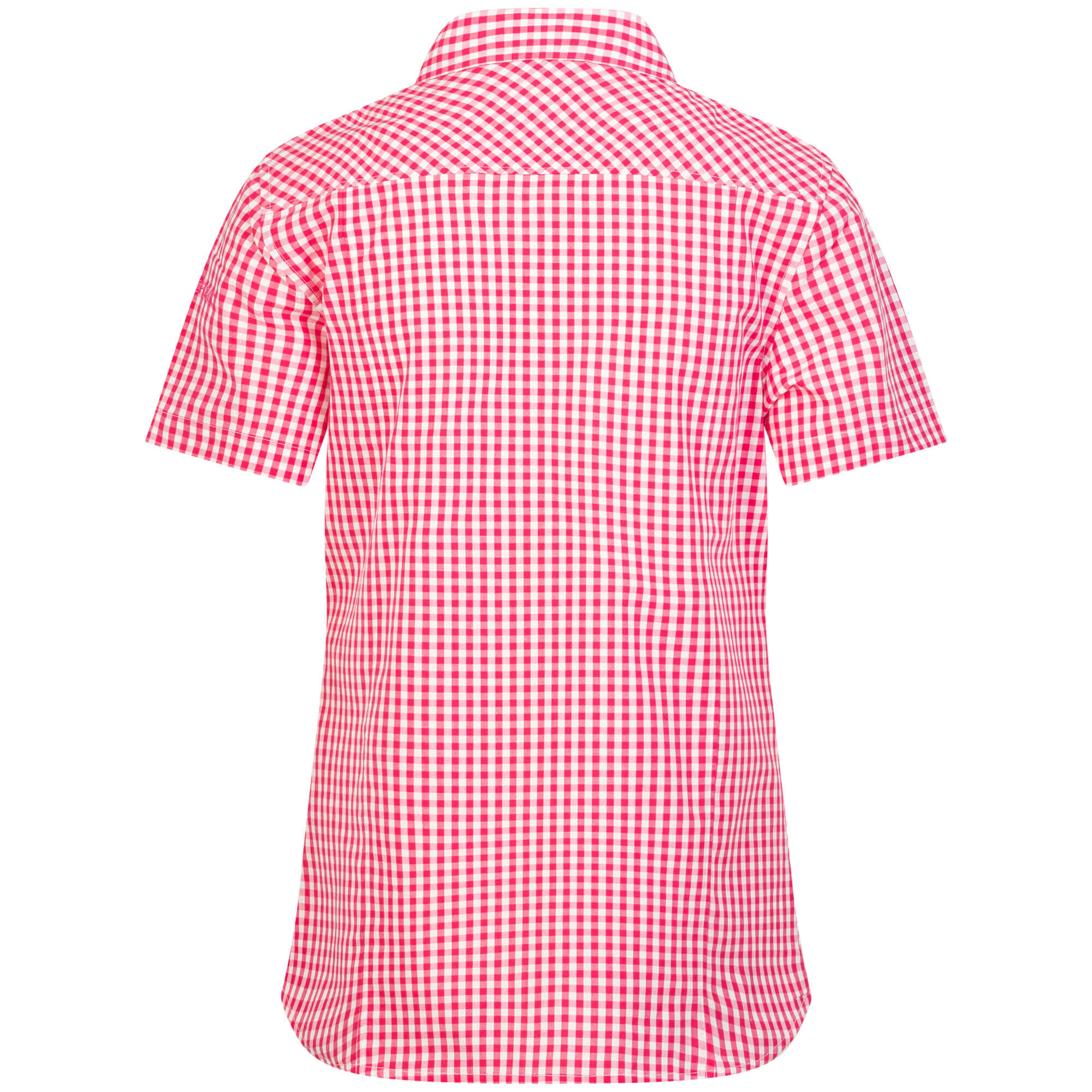 Rückansicht der Damen Bluse "Austria", mit kurzem Arm, in der Farbe Rosa-Weiß Kariert, mit kleiner Adler Stickerei