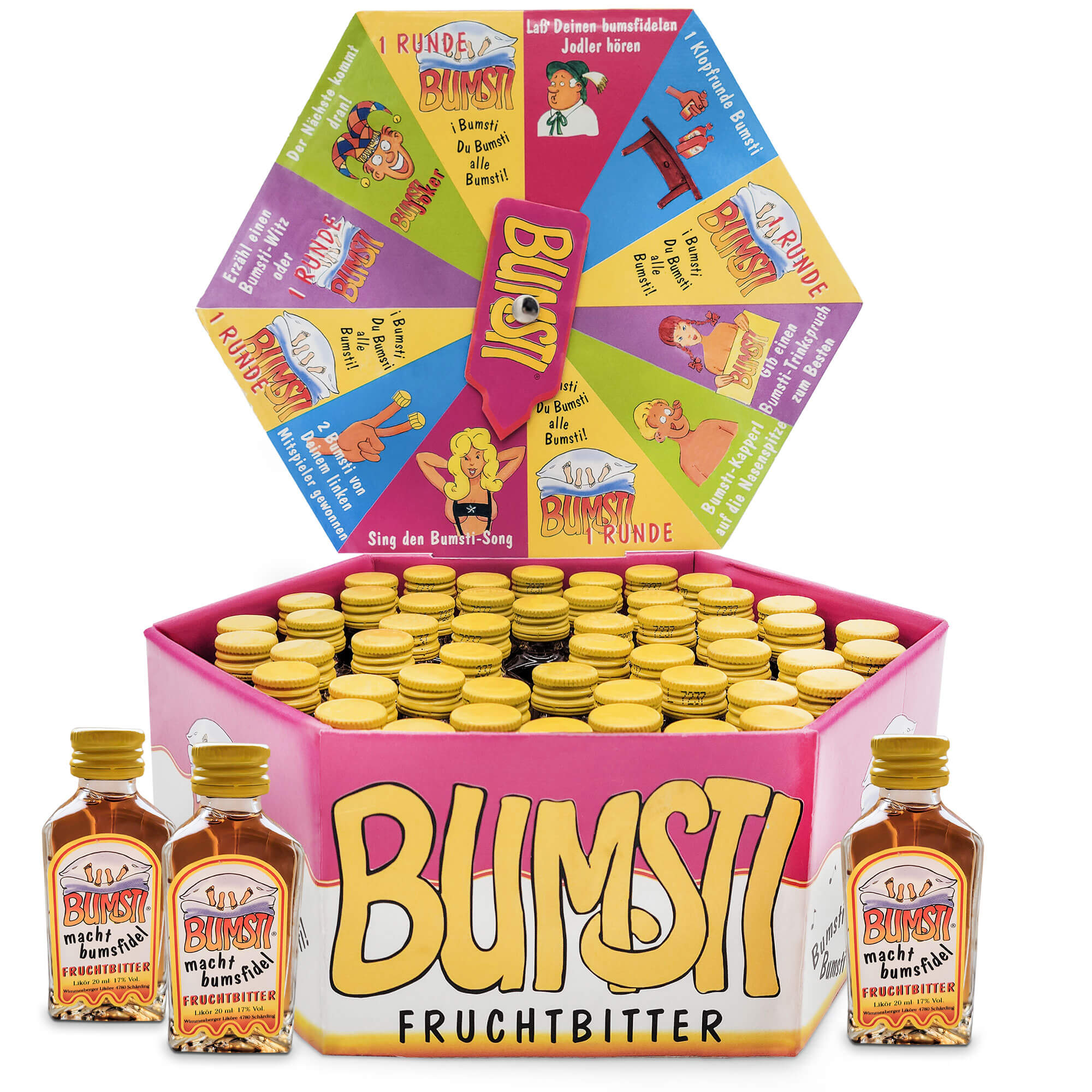 Bumsti Fruchtbitter Likör mit Glücksrad-Spiel, 54 Flaschen