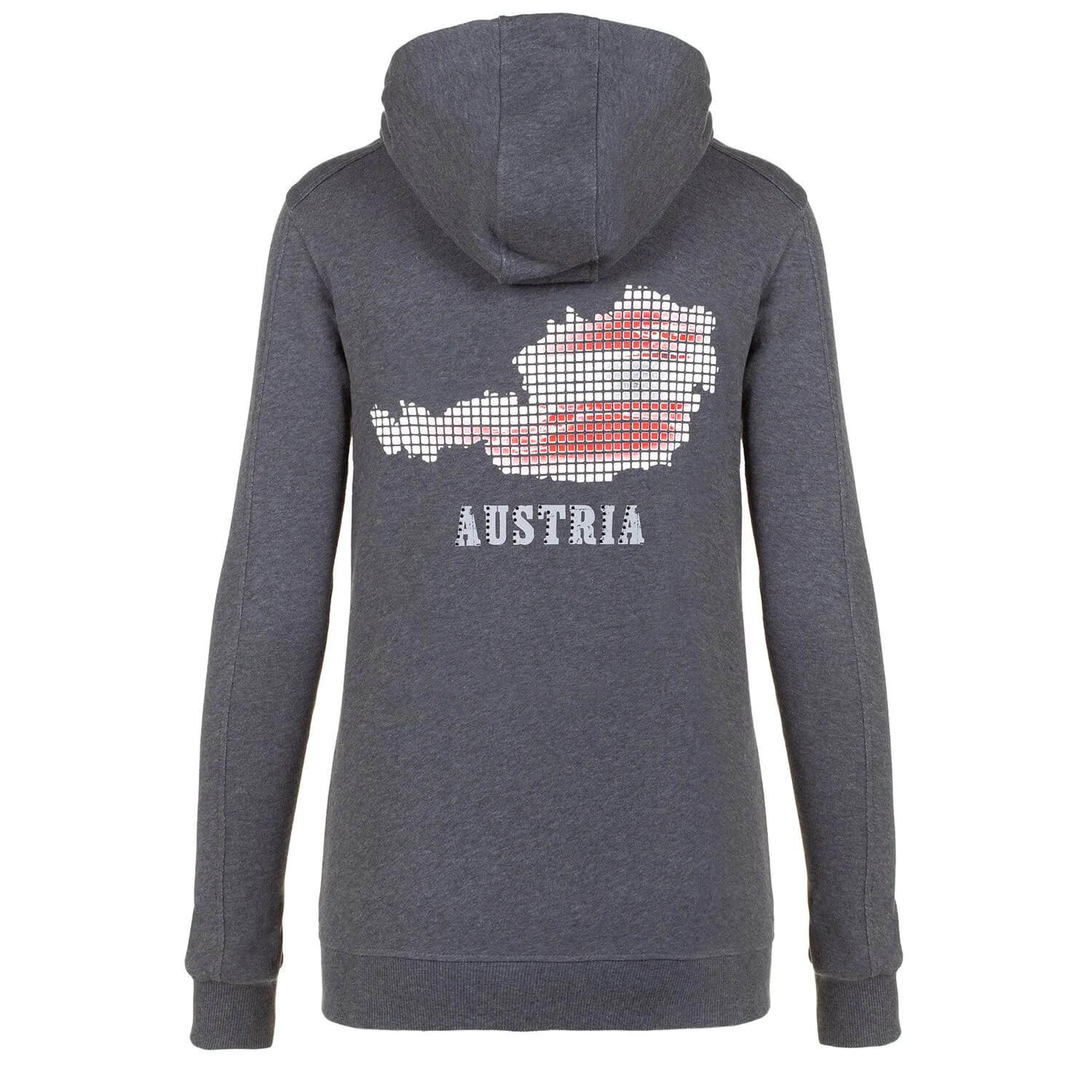 Hinteransicht des Damen Hoddies "Austria", in der Farbe Dunkelgrau