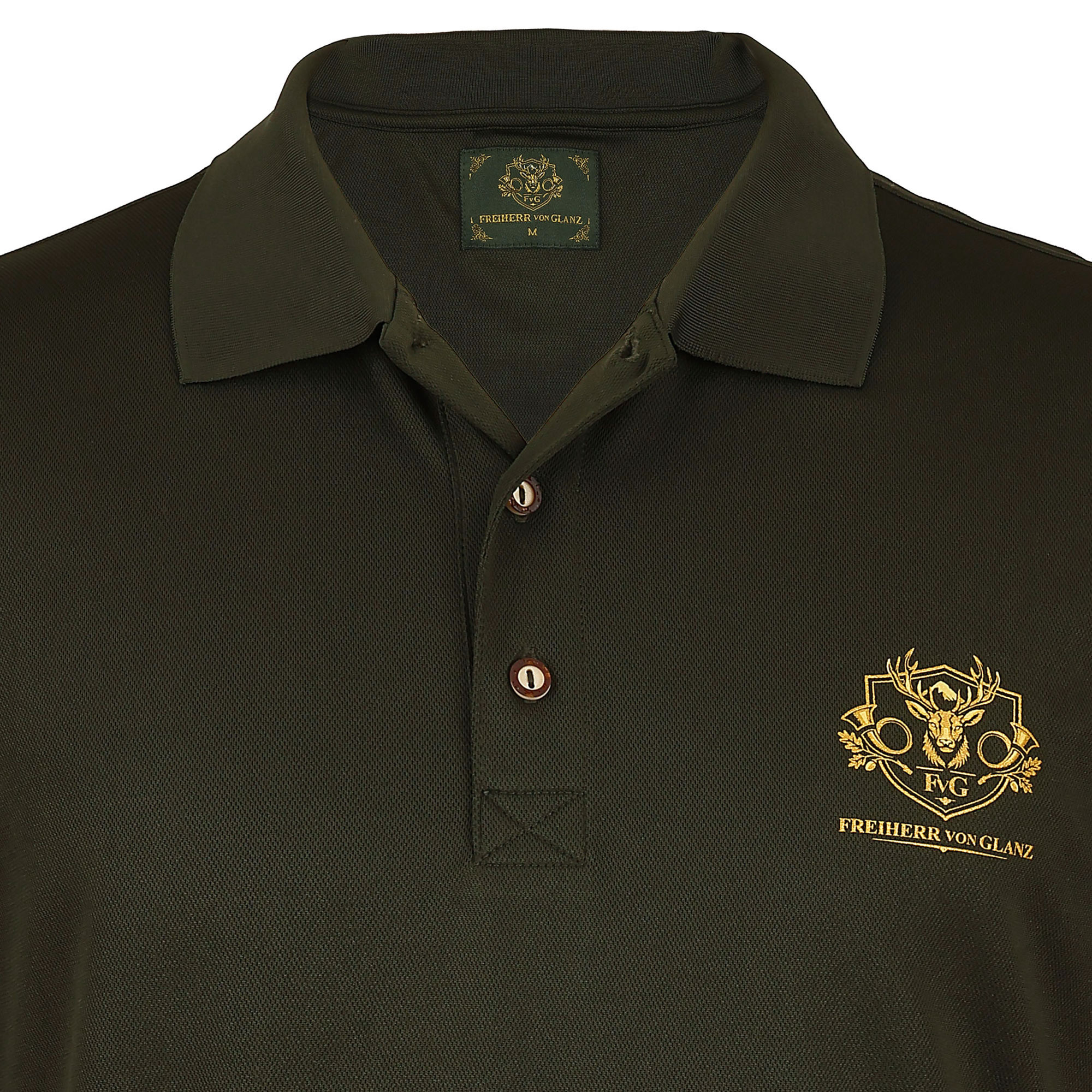 Detailansicht vom Kragen des Herren Poloshirt Jagd "Hunt" in Grün