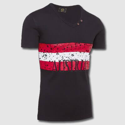 Vorderansicht des Herren T-Shirts "Austria", in der Farbe Schwarz-Rot